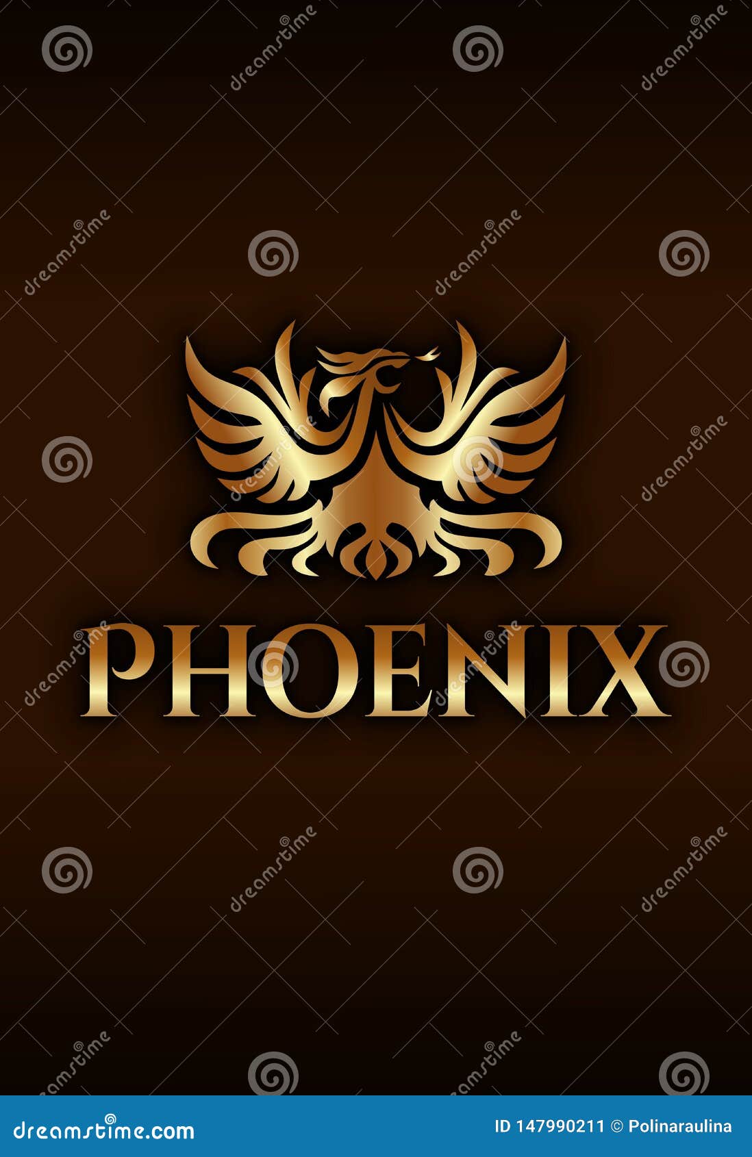 Phoenix Luxury Vector Golden Logo On Dark Brown Background Stock Image Illustration Of Decal Elegant