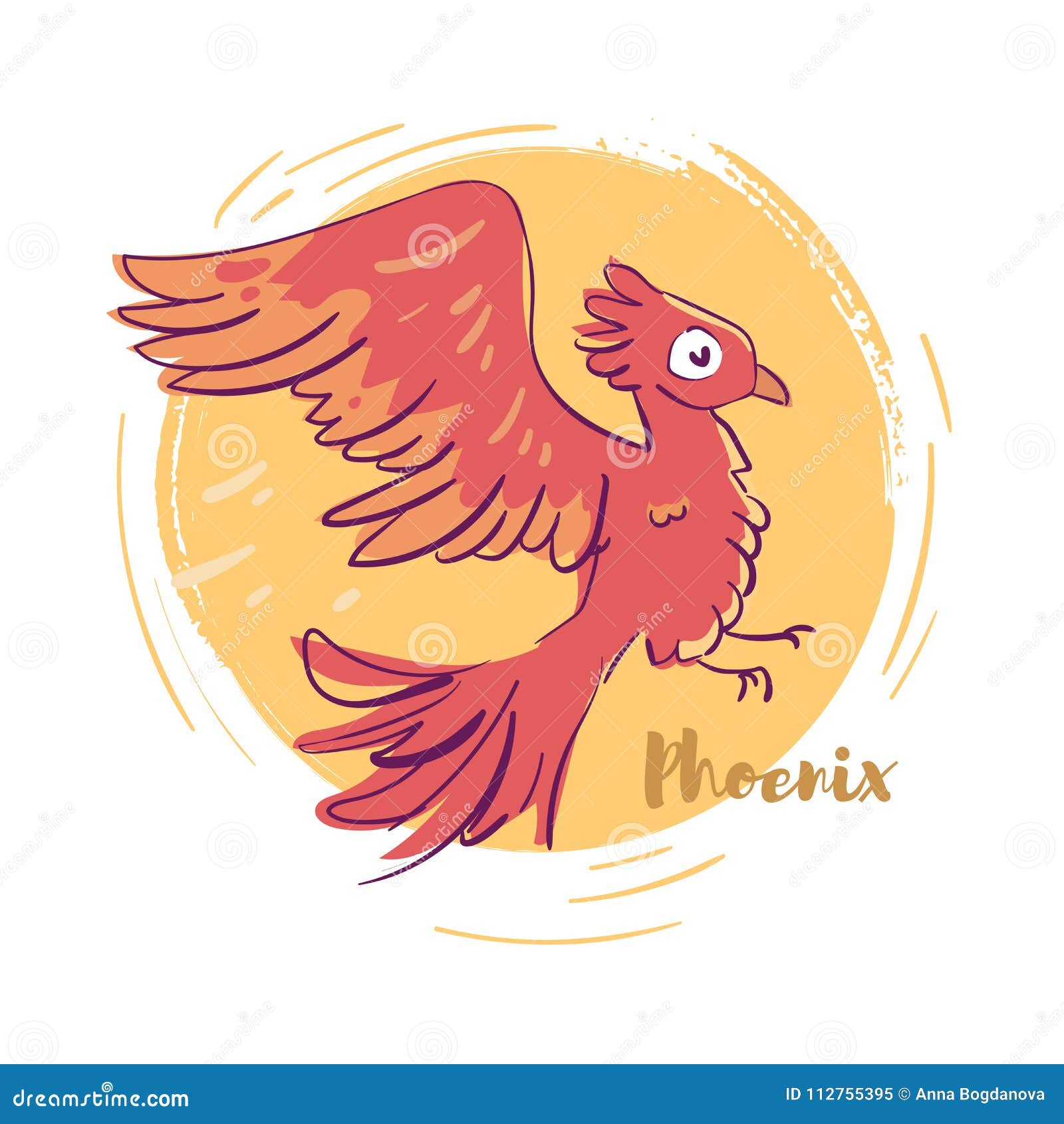 Phoenix. Red Bird. Hand Drawn Stock Vector - Illustration of cute, animal:  112755395