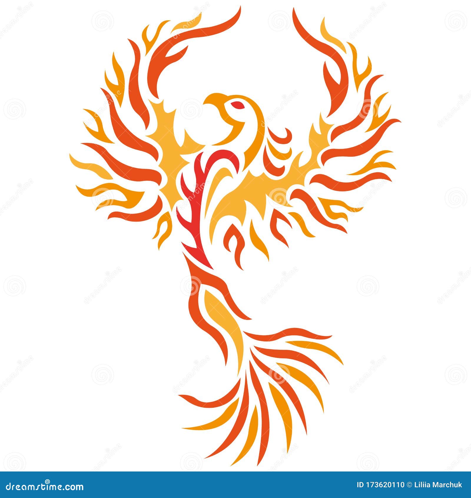 Phoenix Yellow Silhouette Drawn by Ornate Lines in a Flat Style. Tattoo ...