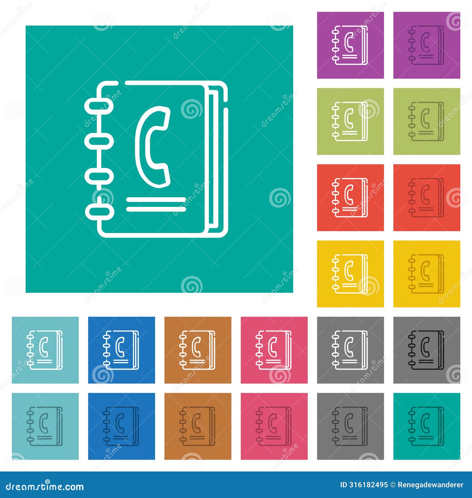 phone book outline square flat multi colored icons