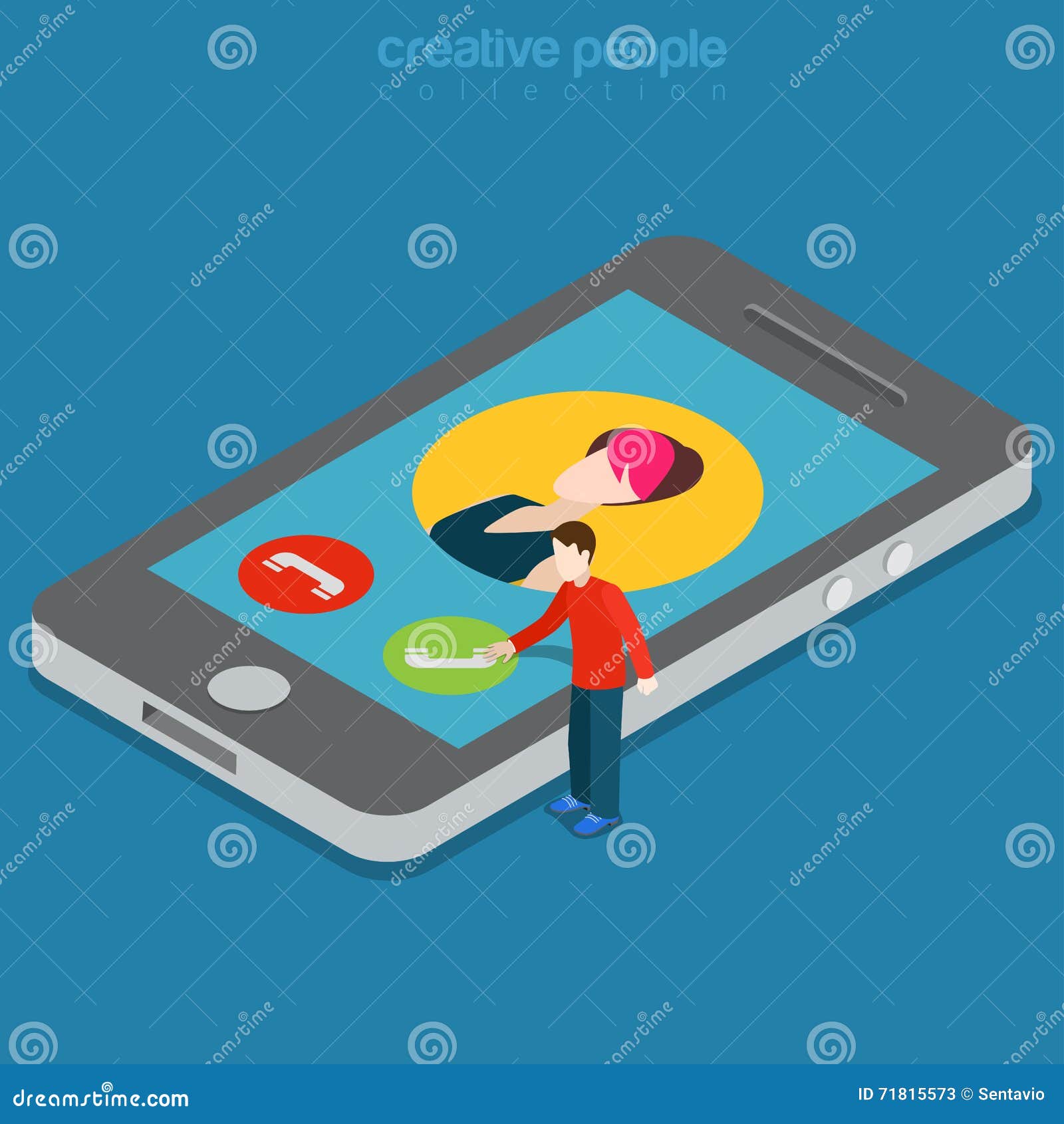Phone Call Answer Interface App Technology Flat Isometric Vector Stock