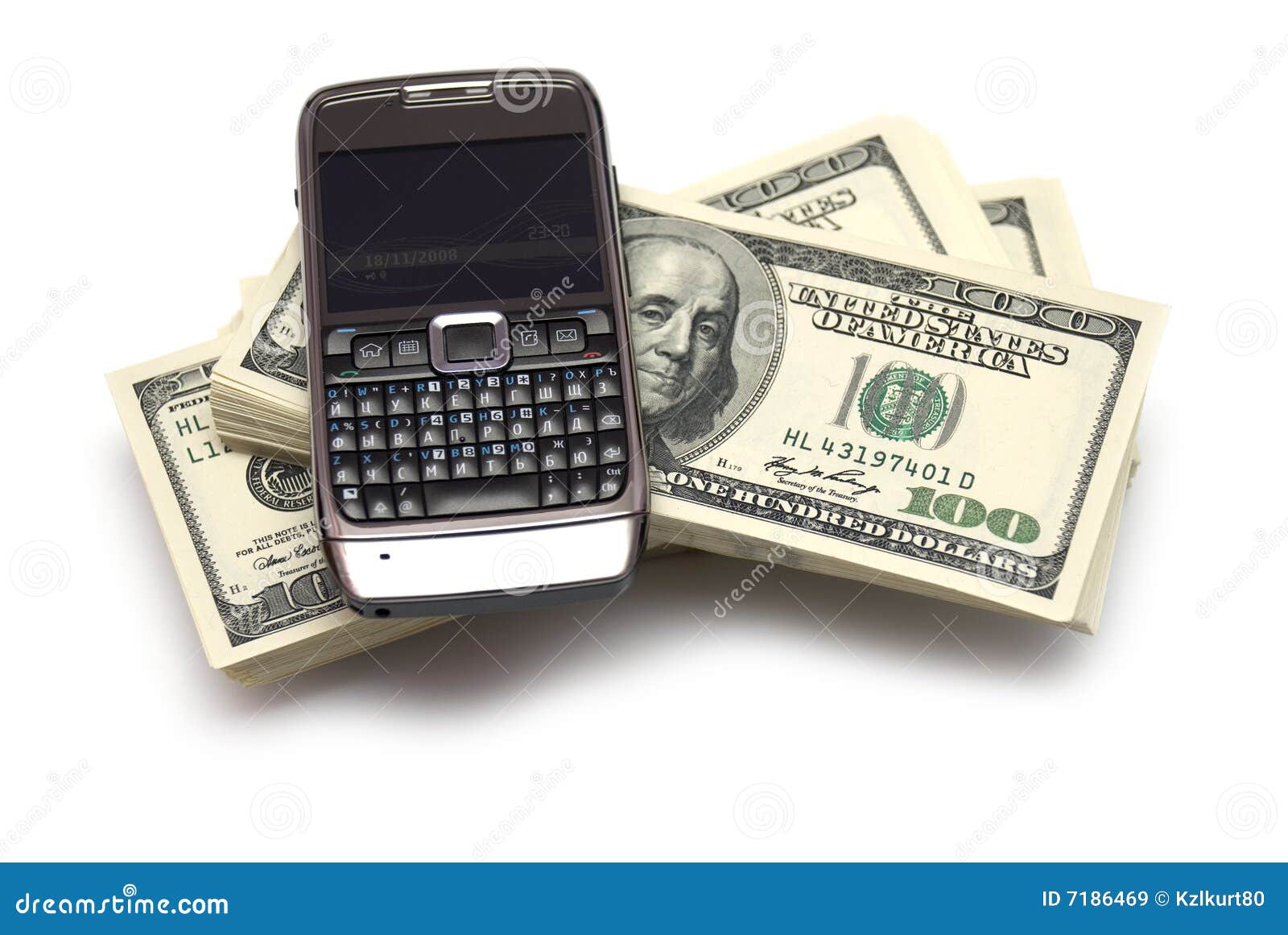 phone and dollar bank notes