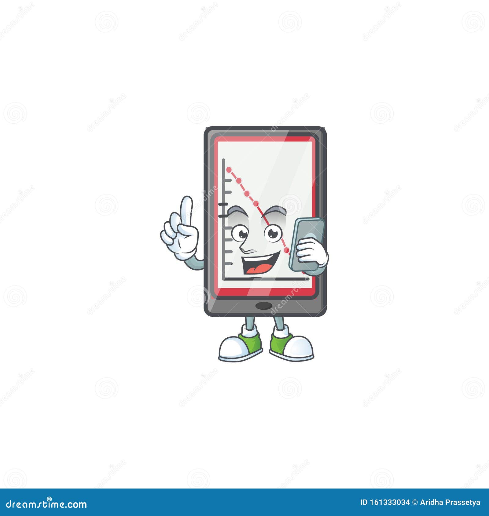 With Phone Down Chart Vertical Tablet Character Style. Stock Vector