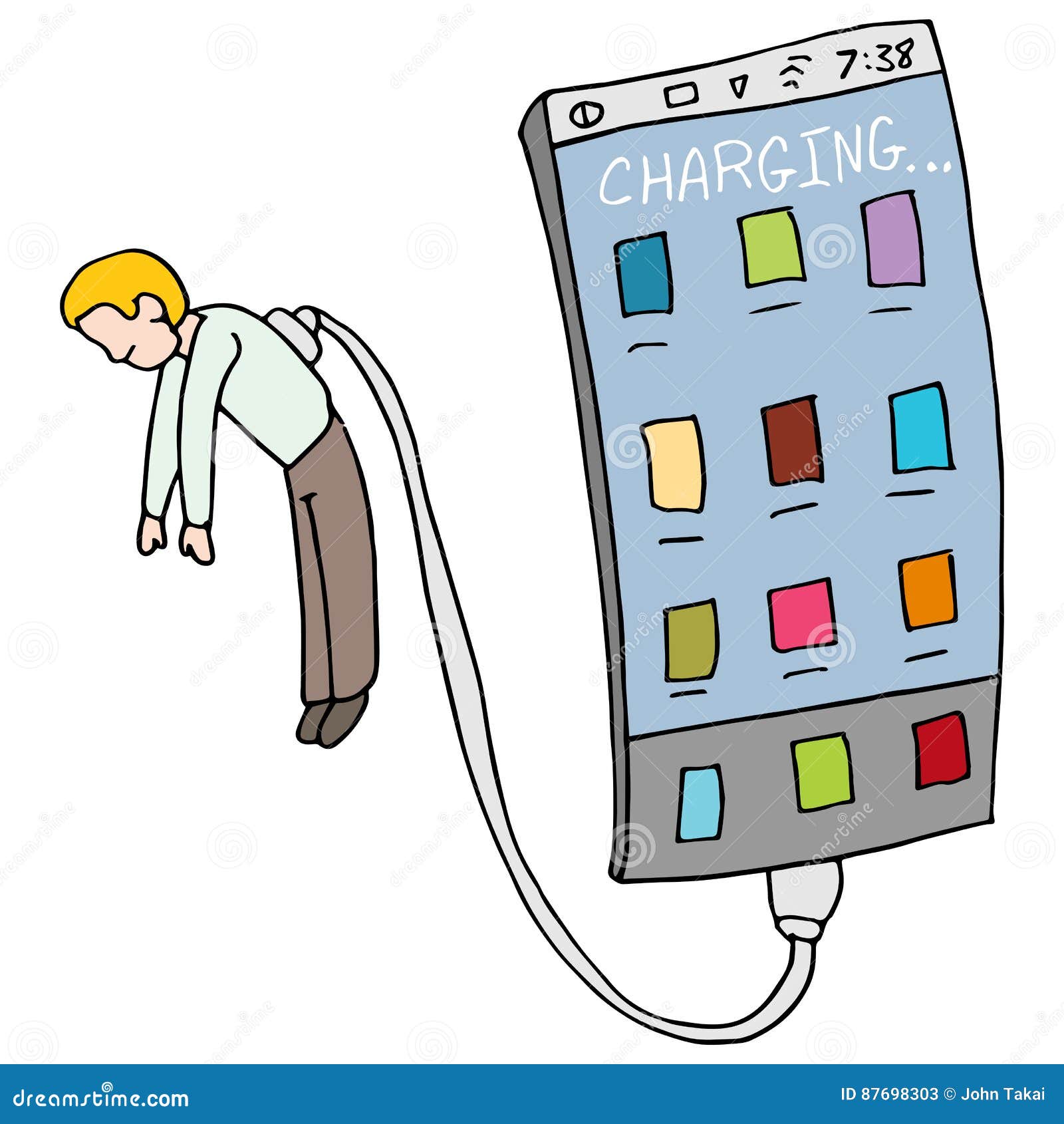 Phone Draining Energy from Man Stock Vector Illustration of