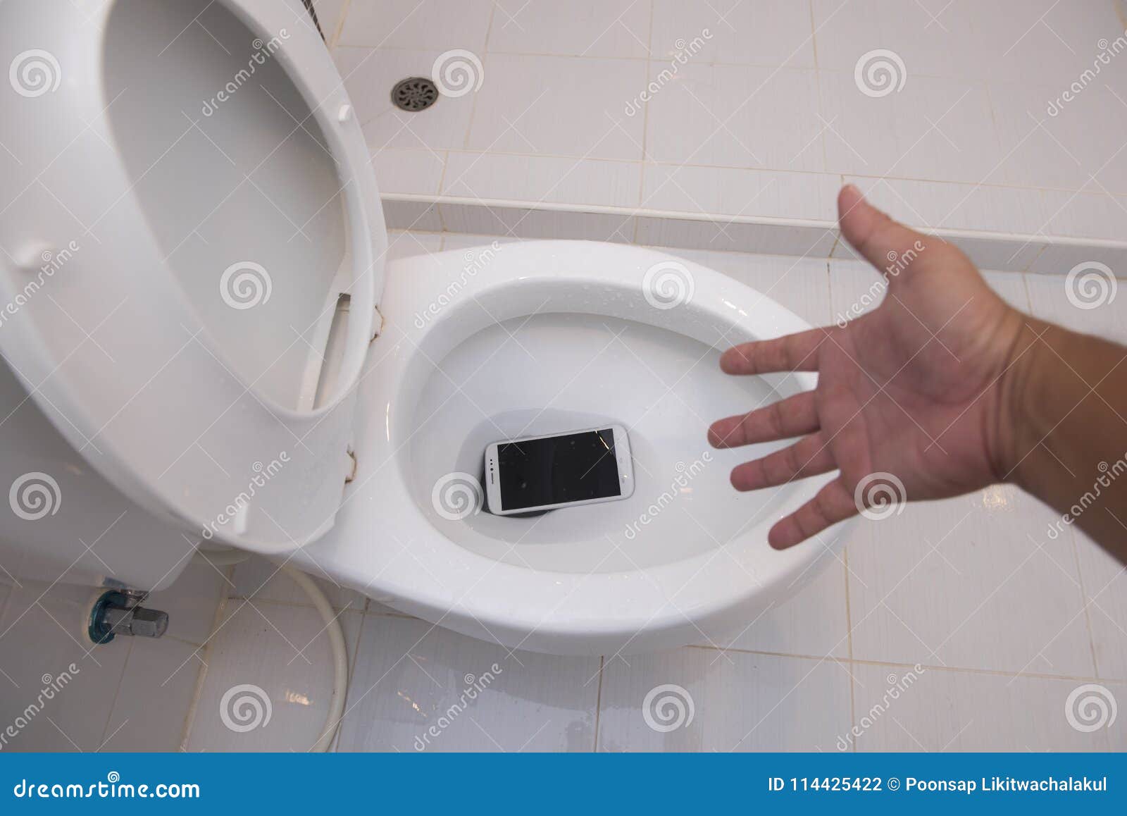 Phone Fell in the Toilet Bow Stock Photo - Image of concept, cover