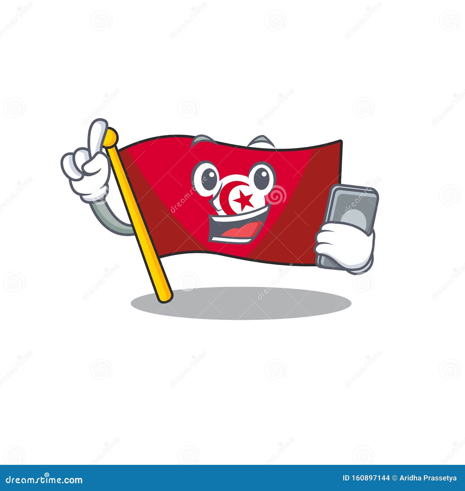 With Phone Flag Tunisia on in the Mascot Stock Vector Illustration of