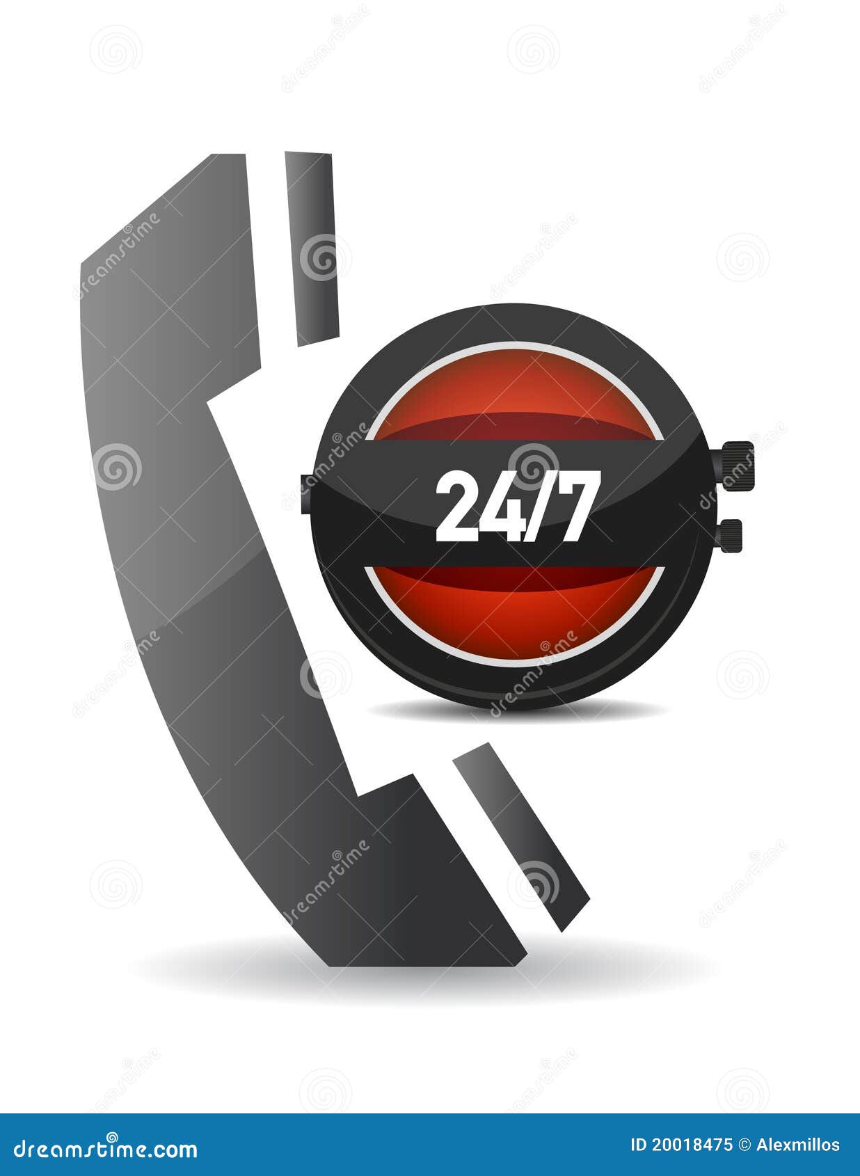 Phone icon over a clock stock vector. Illustration of bright - 20018475