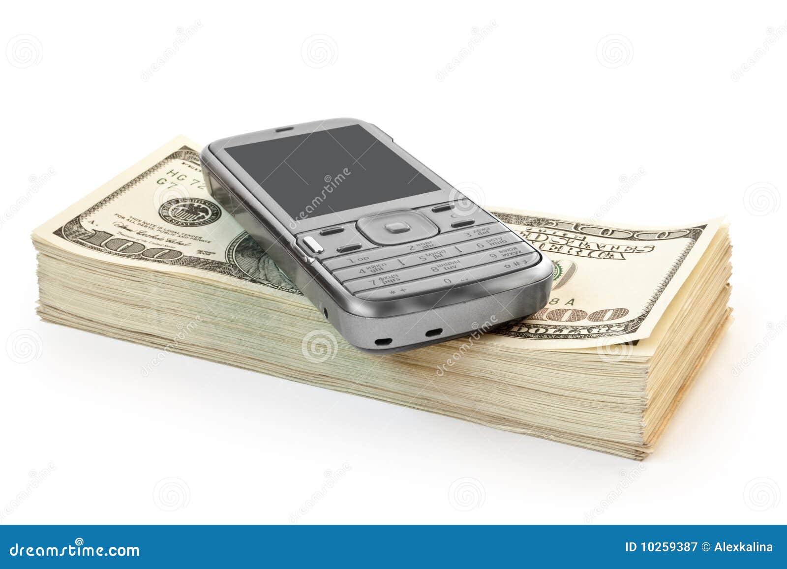 Business concept. phone with money isolated on white