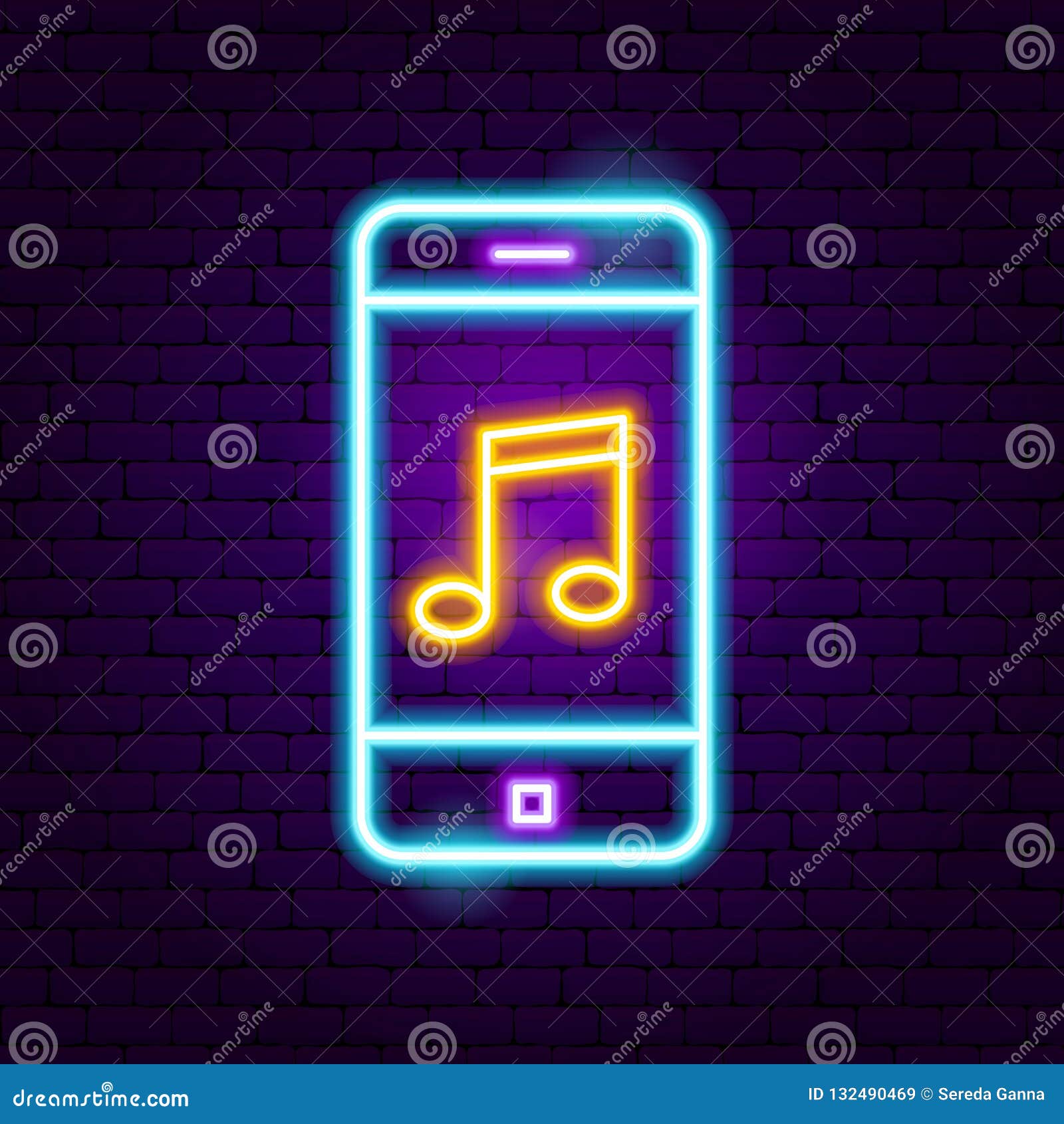 Phone Music Neon Sign stock vector. Illustration of light - 132490469