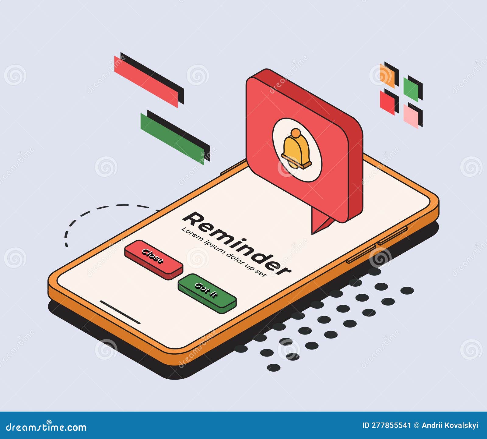 Phone Notification Concept. Reminder on Mobile Phone. Window Notification Stock Illustration