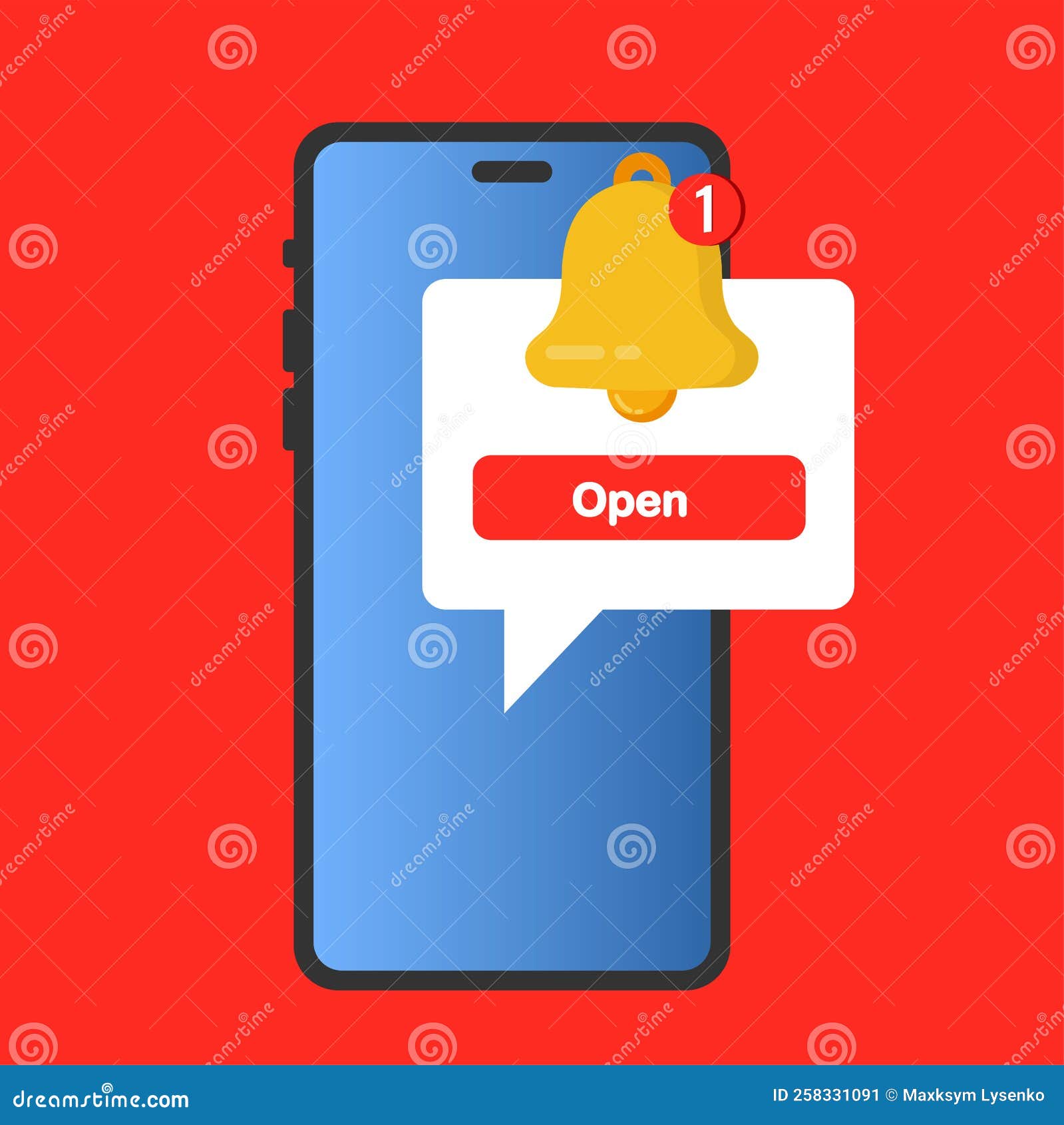 Phone Notification Flat Vector Illustration. Vector Illustration Stock Vector Illustration of