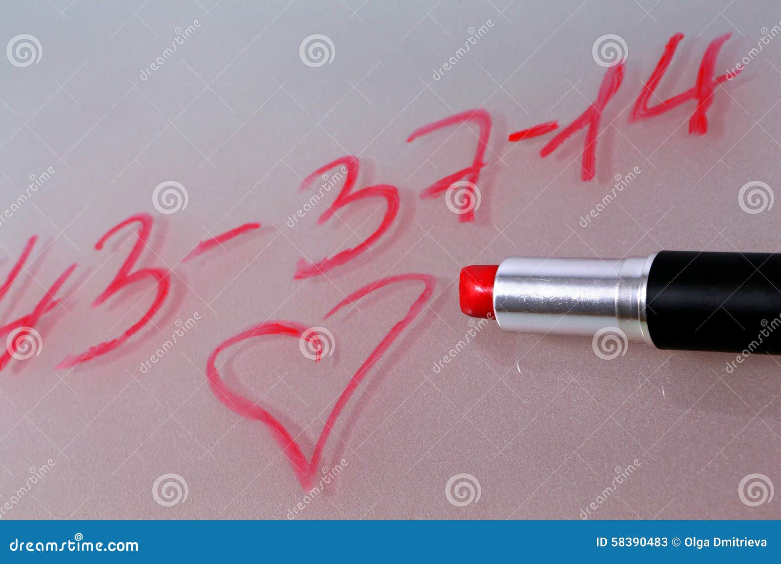 Phone Number Written by Lipstick on Glass Stock Image Image of