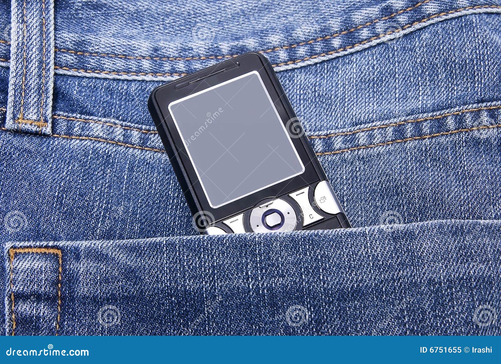 Phone in pocket stock image. Image of blue, coarse, camera 6751655