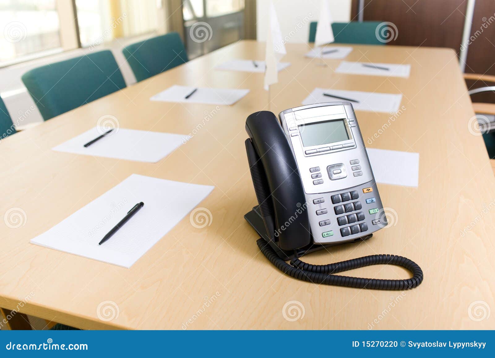 Phone on Table in Meeting Room Stock Photo Image of device