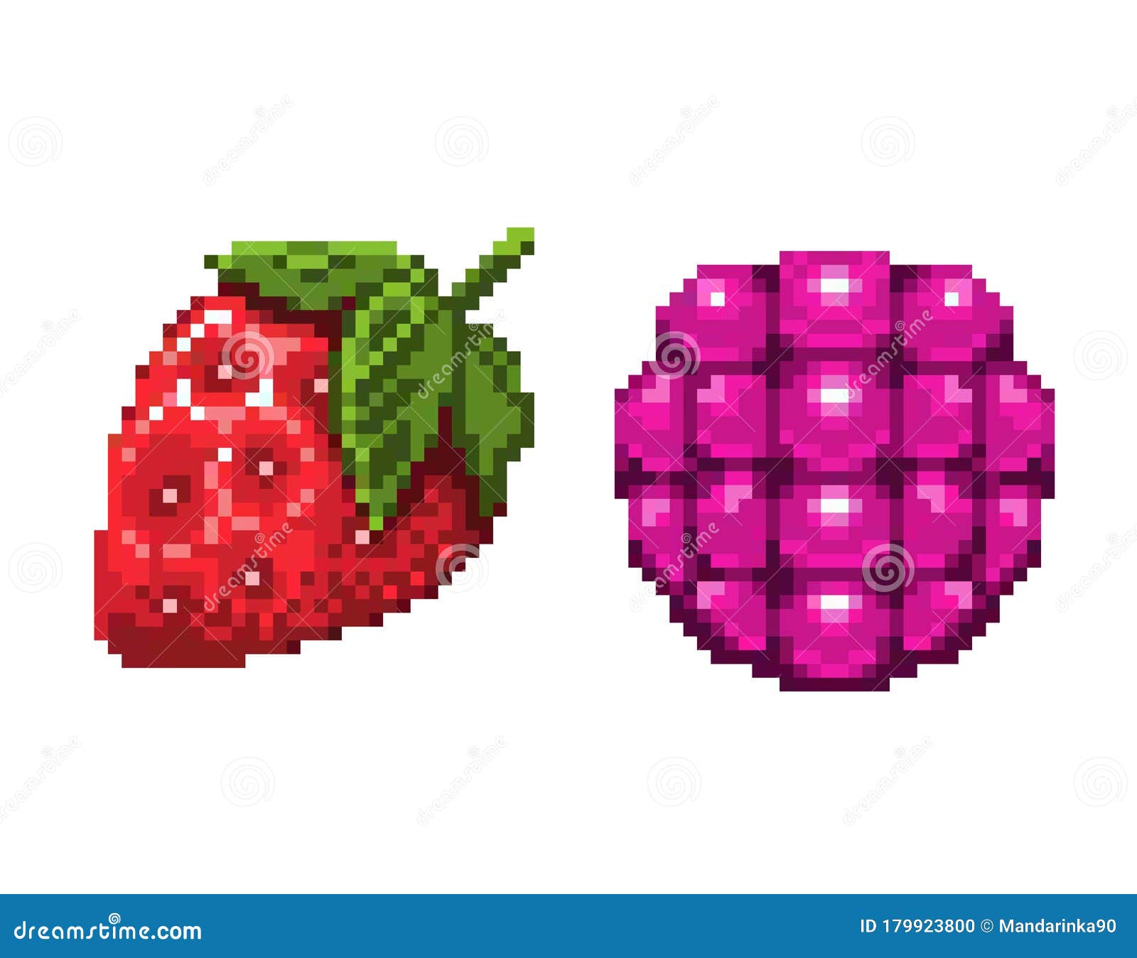 Set pixel art berries icon 32x32 pixels Royalty Free Vector