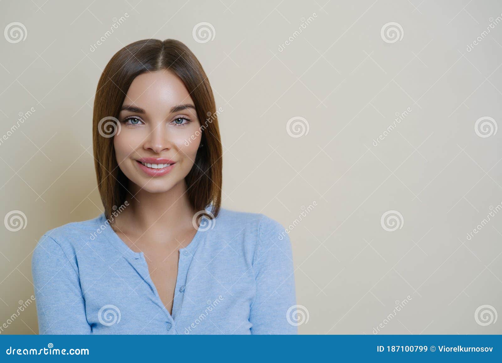 Photo Of Adorable Brunette Woman Has Natural Makeup And Healthy Perfect