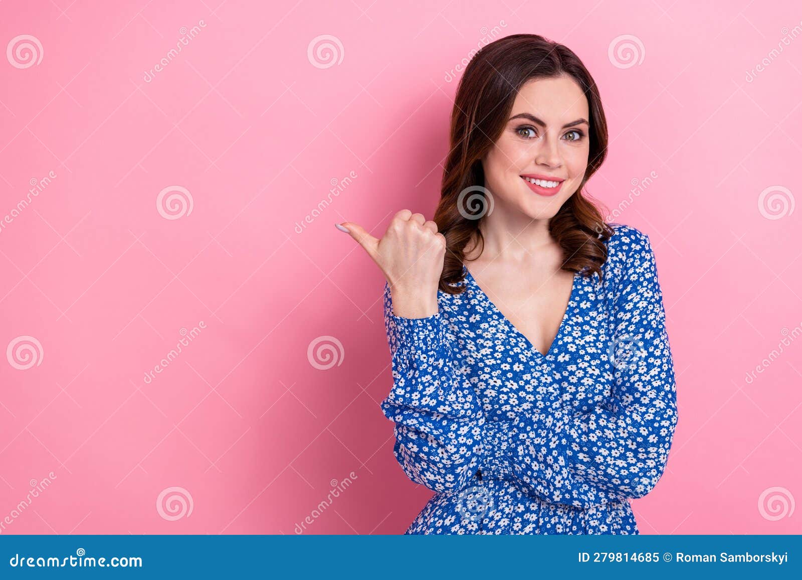 Photo of Adorable Lovely Nice Woman with Wavy Hairdo Wear Blue Dress ...