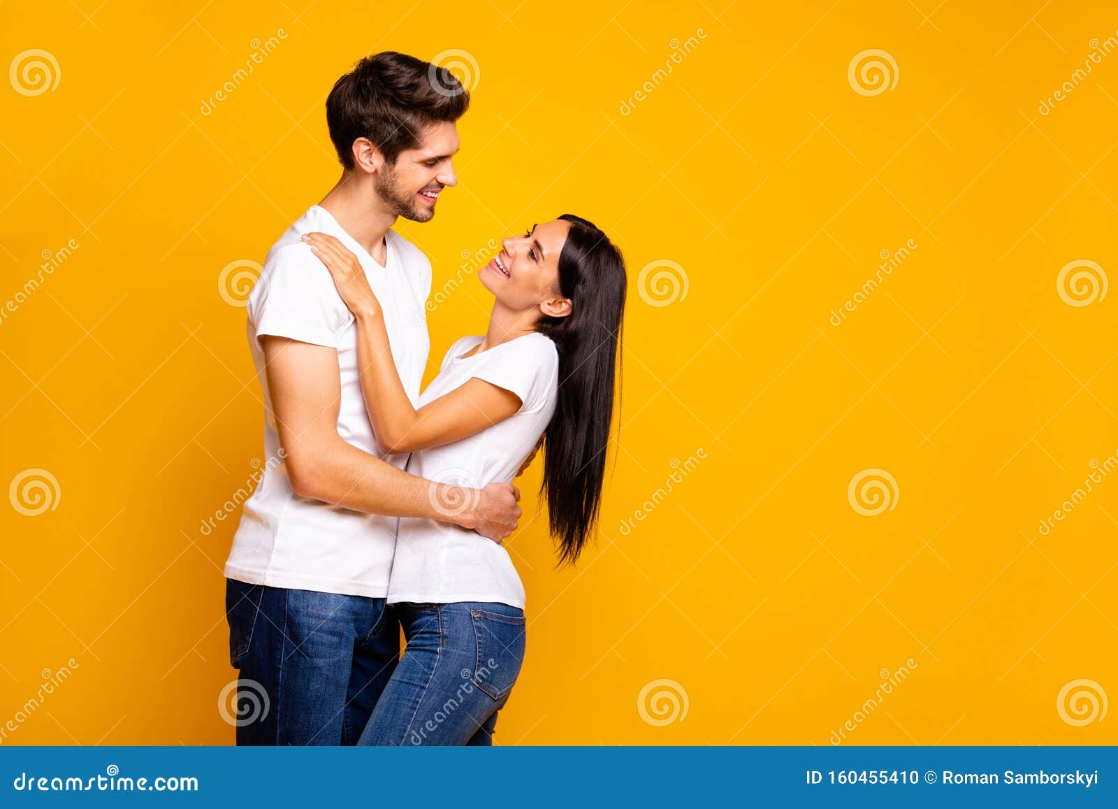 Photo of Adorable Pair Slow Dancing at Prom Night Party Looking Eyes Wear Casual  Outfit Isolated Yellow Color Background Stock Photo - Image of girlfriend,  entertainment: 160455410