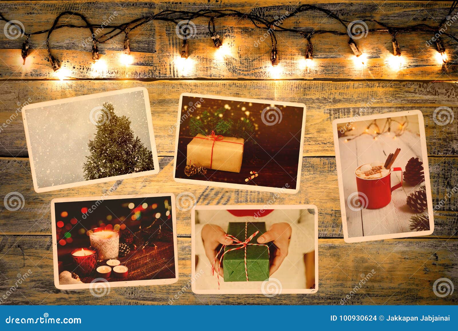 photo album in remembrance and nostalgia in christmas winter season on wood table.