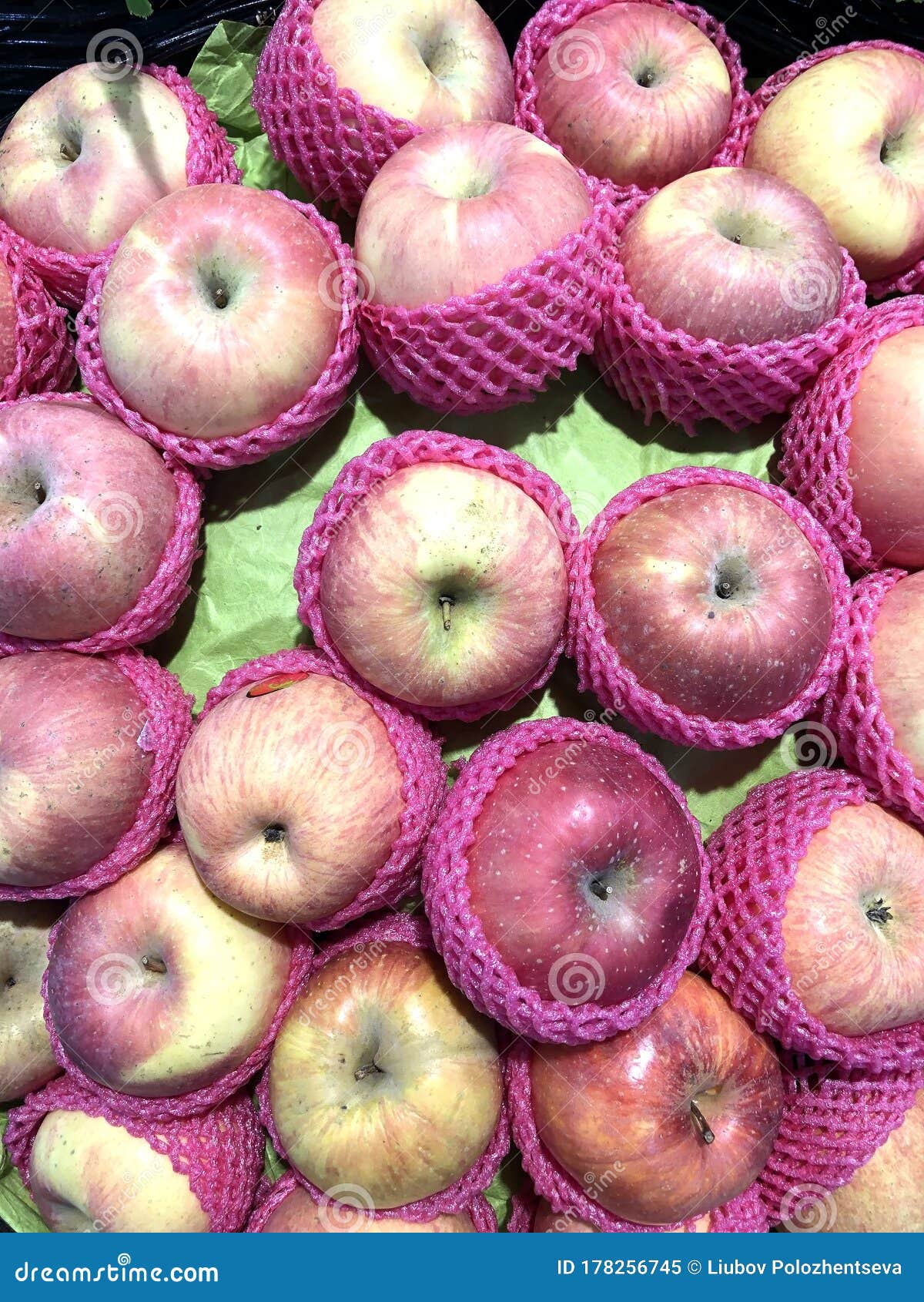 Photo Apple Fruit on the Counter of the Supermarket Stock Image Image