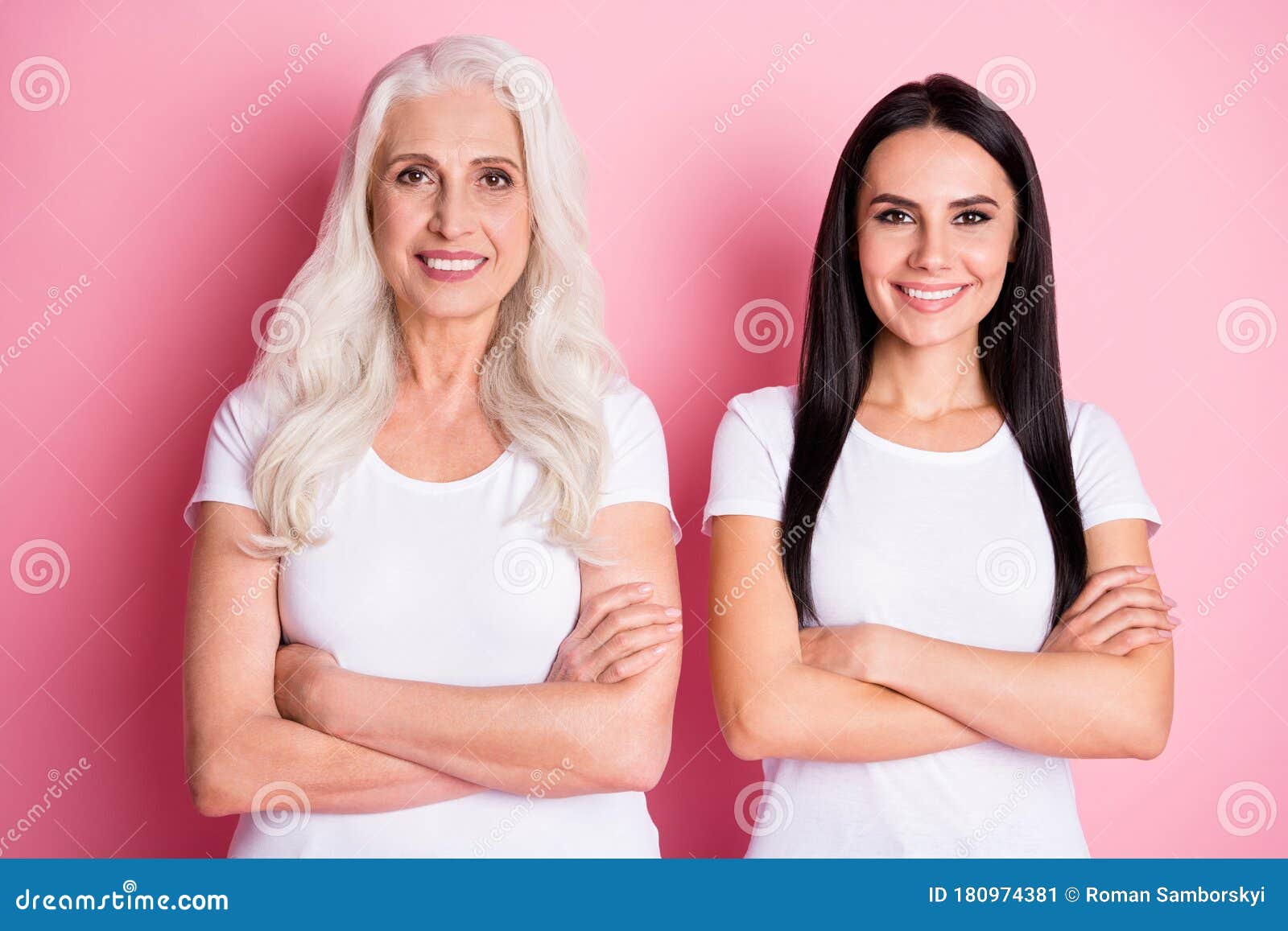 Photo Of Attractive Old Mother With Young Daughter Two Ladies Stand