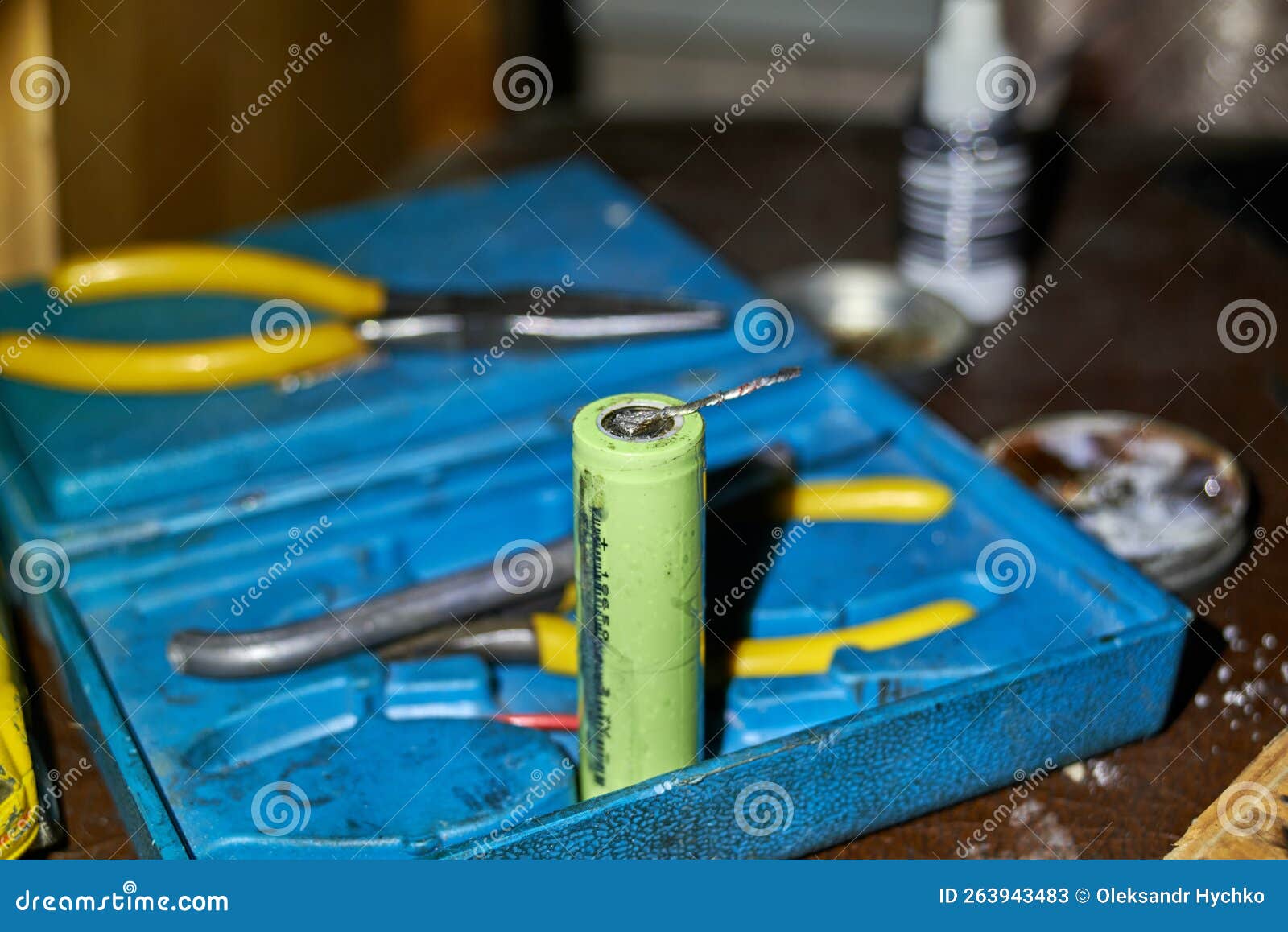 Photo of Lithium Ion Battery with Soldered Wire Stock Image Image of
