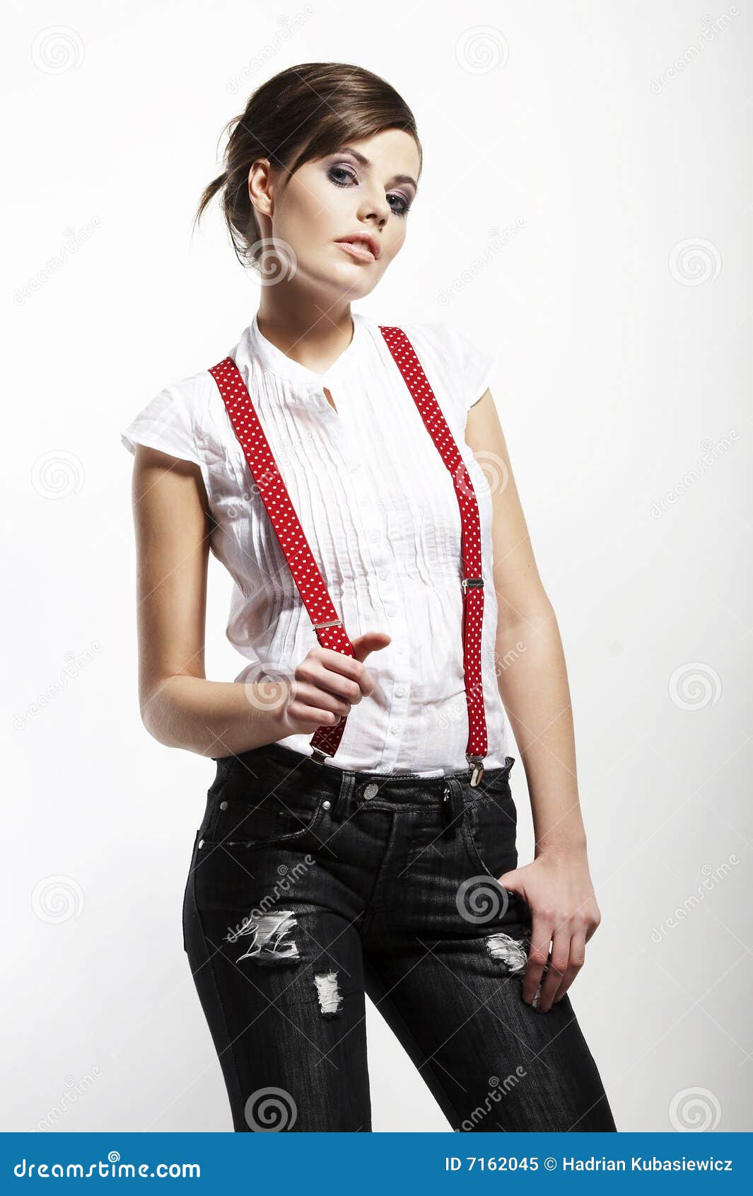 Photo Of Beautiful Girl Stretching Suspenders Royalty Free Stock Photo ...