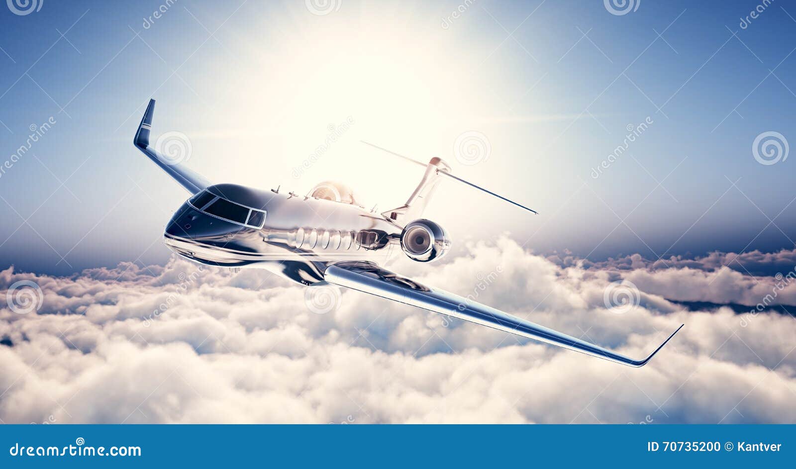 photo of black luxury generic  private jet flying in blue sky. huge white clouds and sun at background. business
