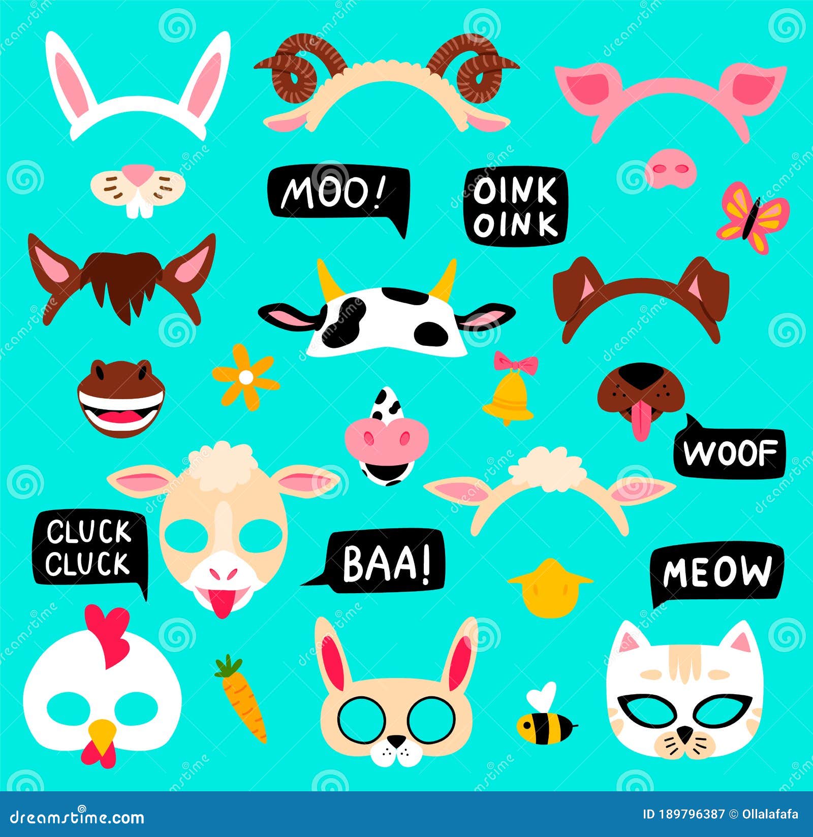 Photo Booth Props for Farm Animals Party. Stock Vector - Illustration of animals, animal: 189796387 Photo Booth Props for Farm Animals Party. Stock Vector - Illustration of animals, animal: 189796387