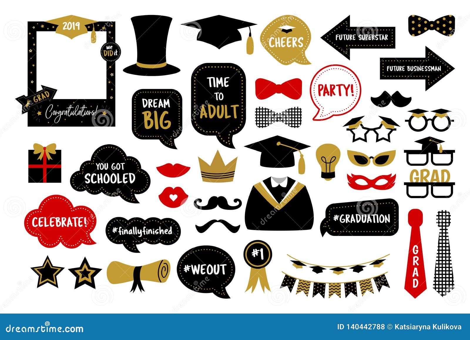 Photo Booth Props For Graduation Party Photobooth Stock Vector -  Illustration Of Grad, Celebration: 140442788