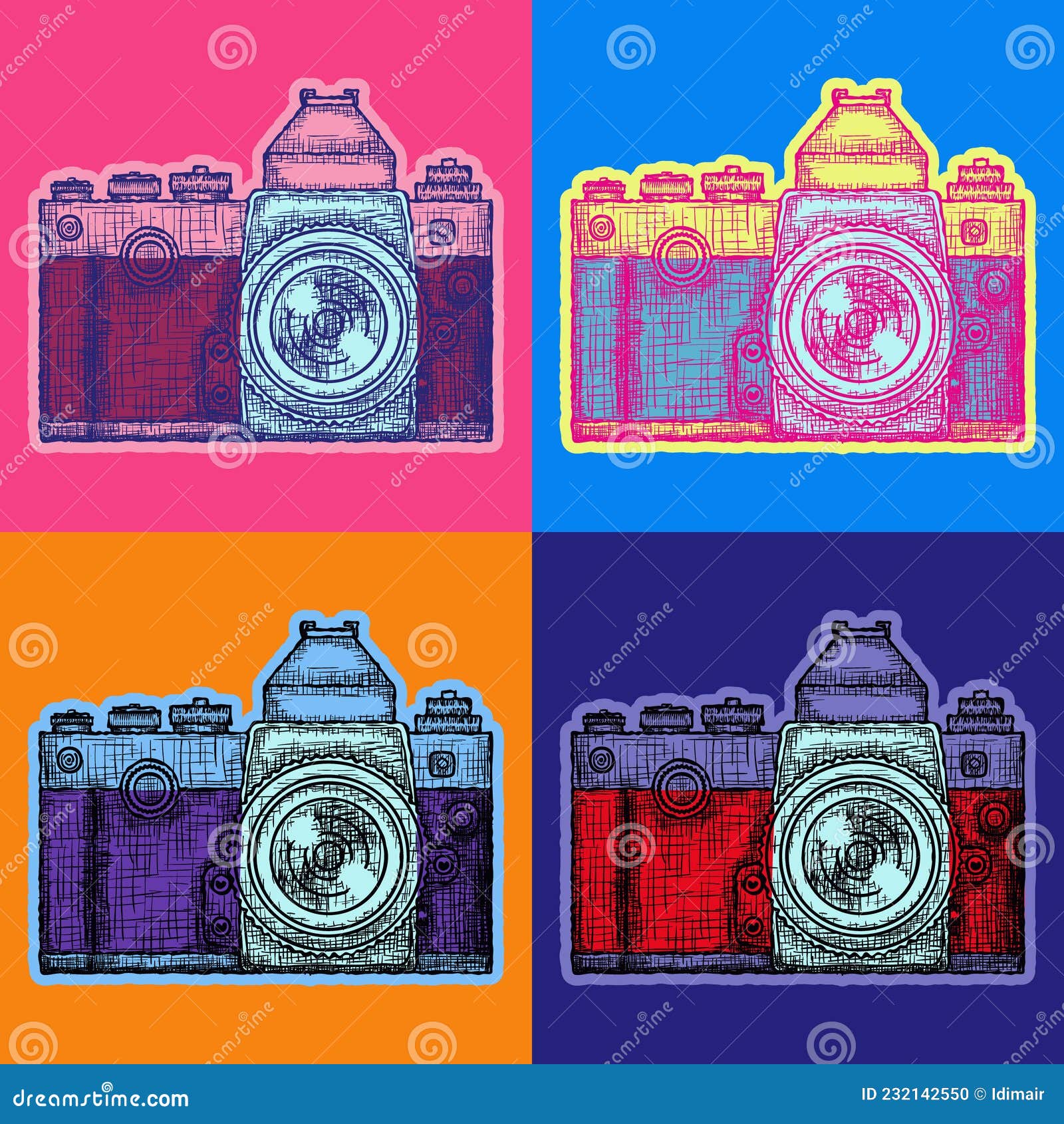 Photo Camera Pop Art Style Andy Warhol Style Vector Stock Vector