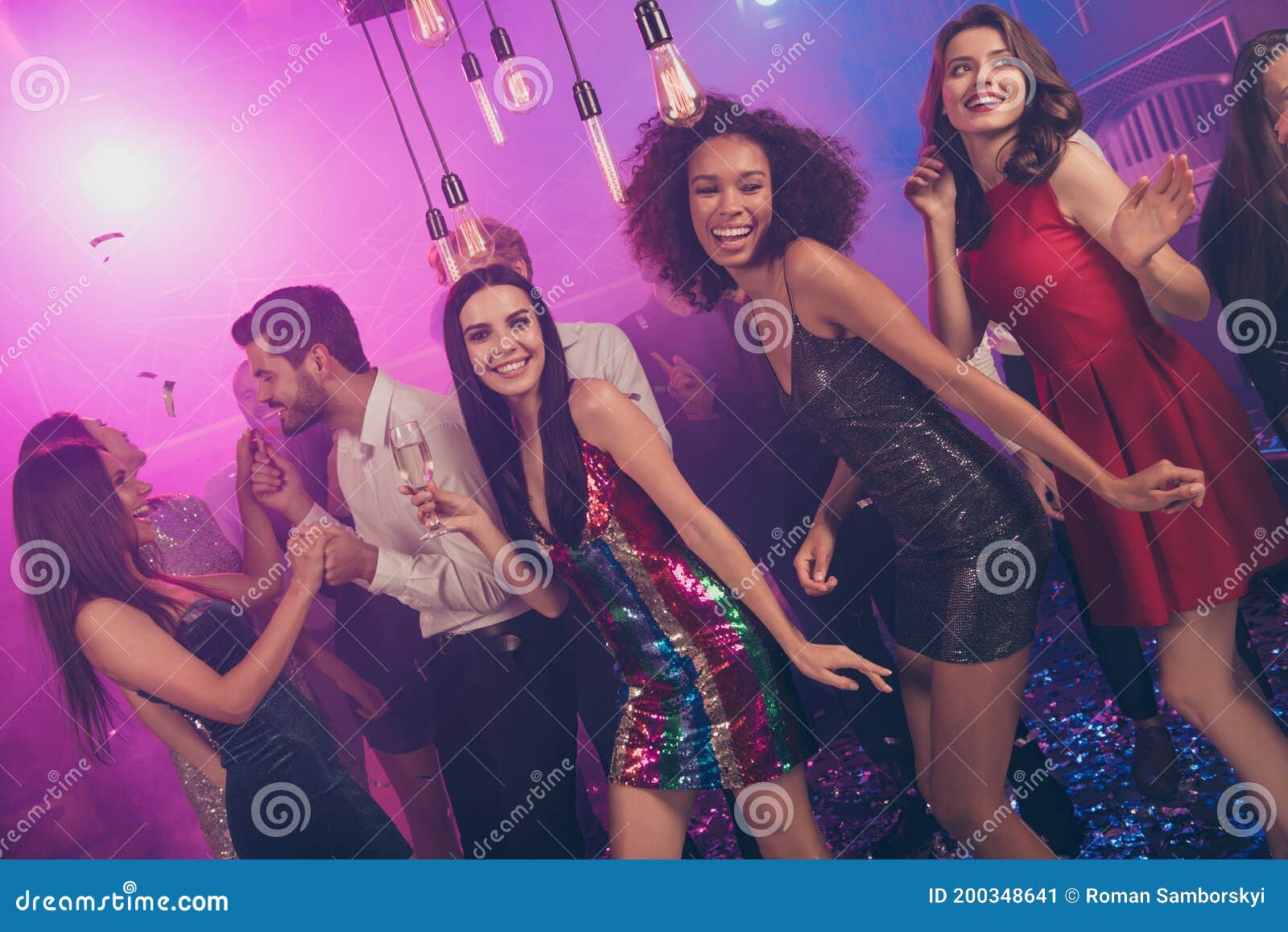 Photo of Charming People Have Fun Gorgeous Girls Champagne Dance Floor ...