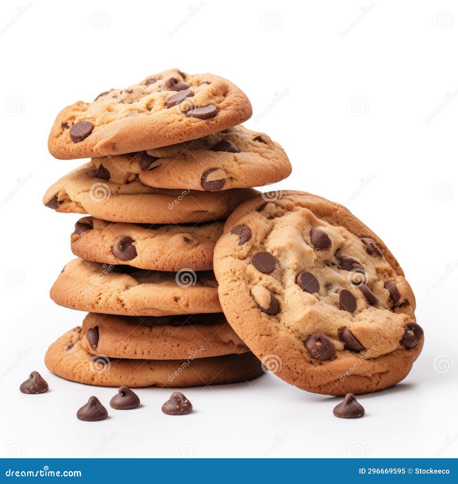 delicious chocolate chip cookies on white background