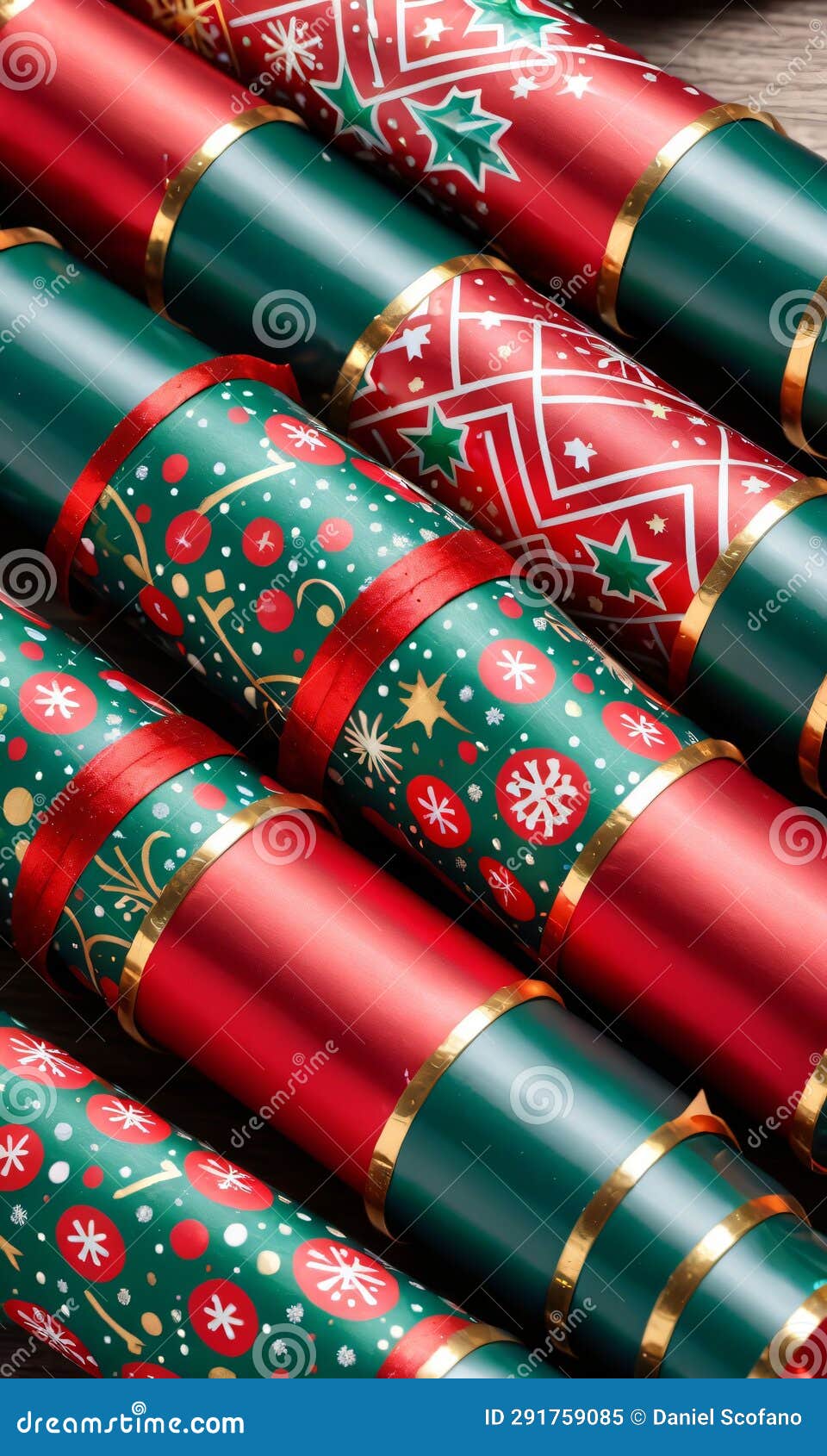 Photo of Christmas Christmas Crackers with Festive Patterns. Generative
