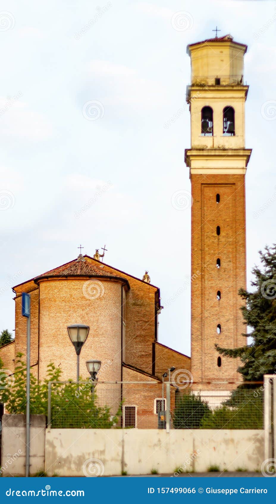 photo of the church of sant`urbano papa preganziol seen from the railway station of the town of preganziol in the province of tr