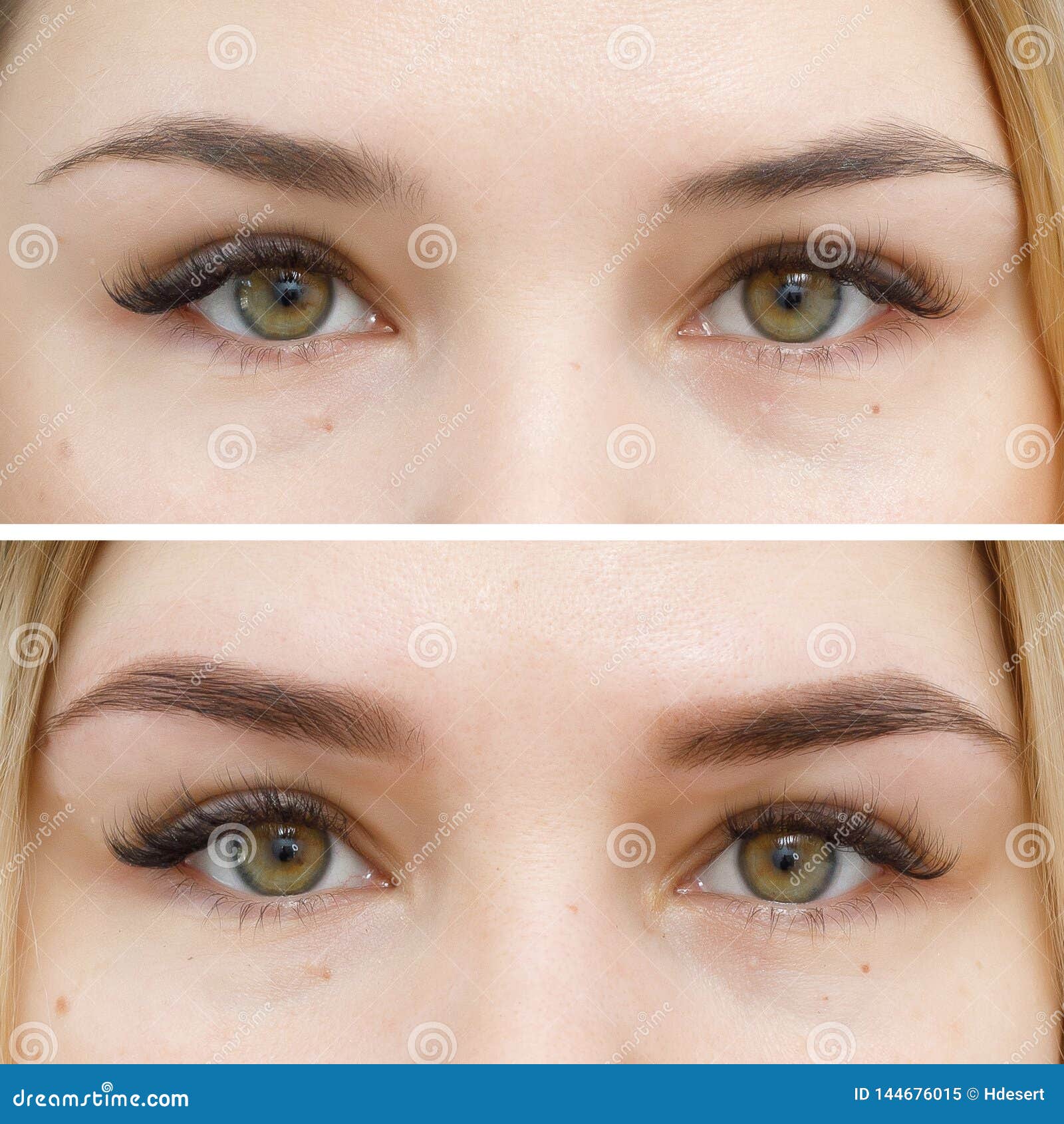 photo comparison before and after permanent makeup, tattooing of eyebrows