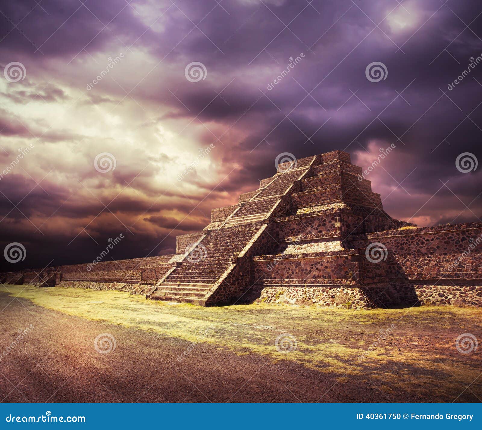 photo composite of aztec pyramid, mexico