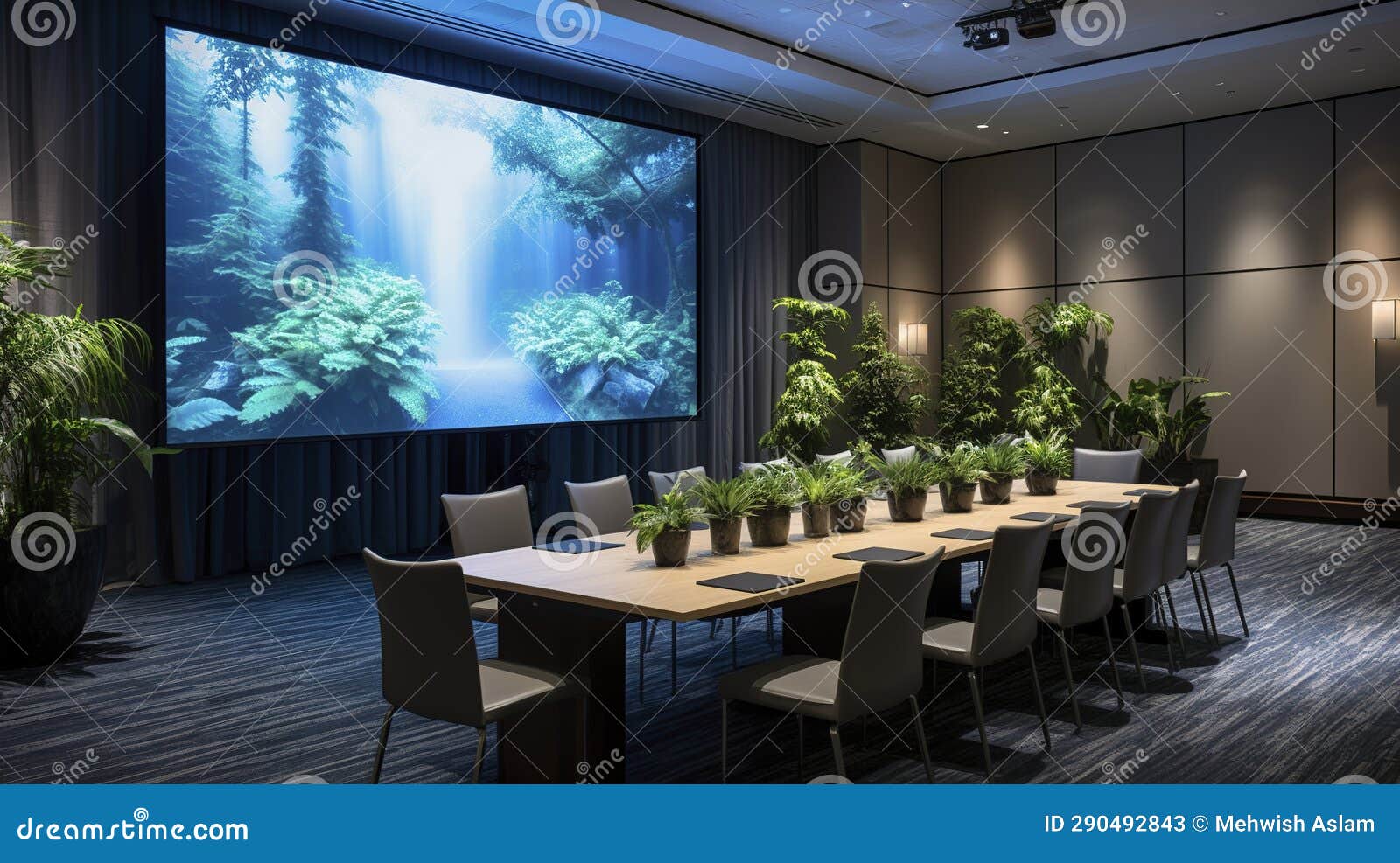 A Photo of a Conference Room Setup in an Event Venue Stock Illustration