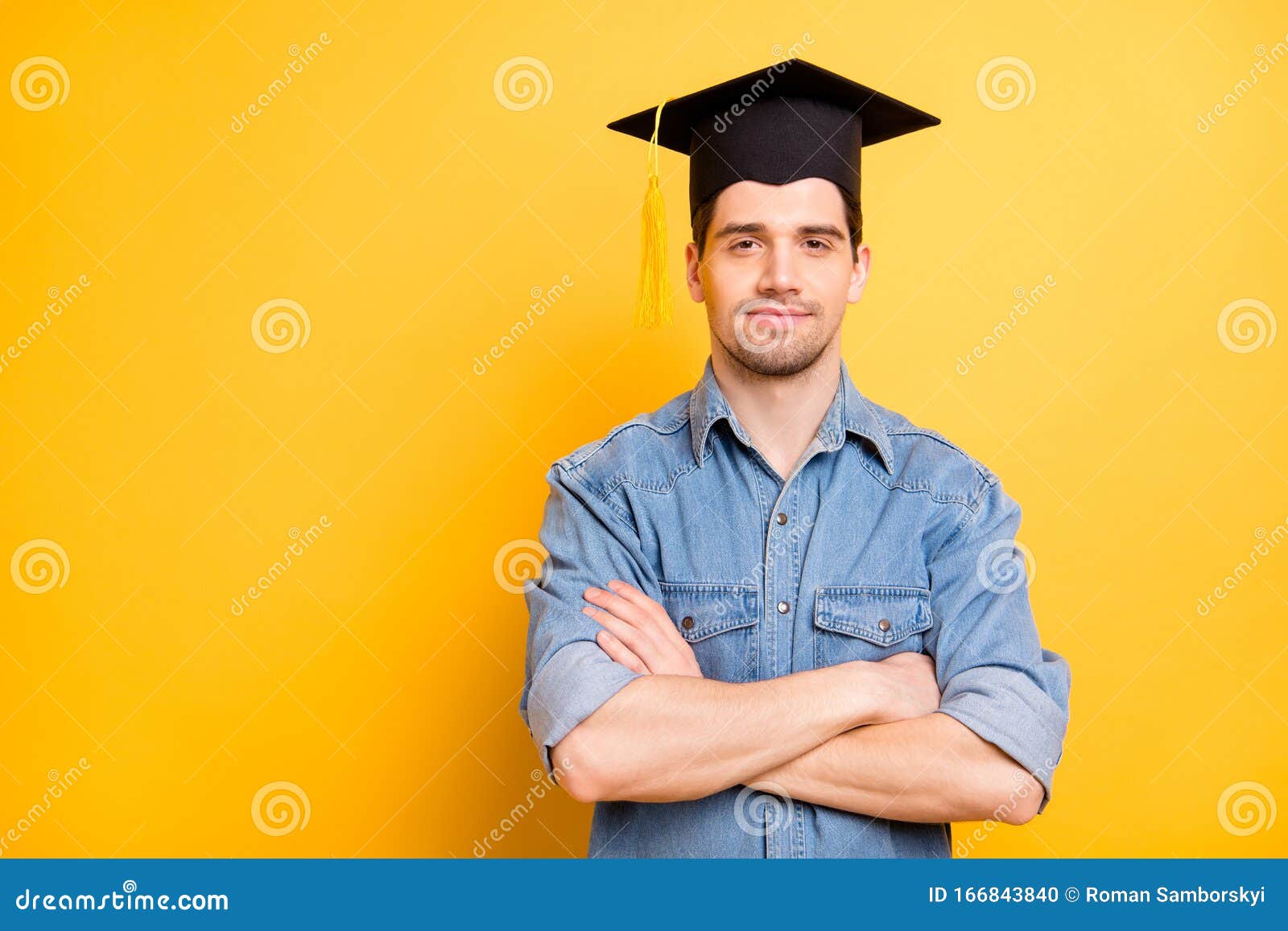 photo of confident serious worker having graduated from universite able to do all assignments required with hands folded