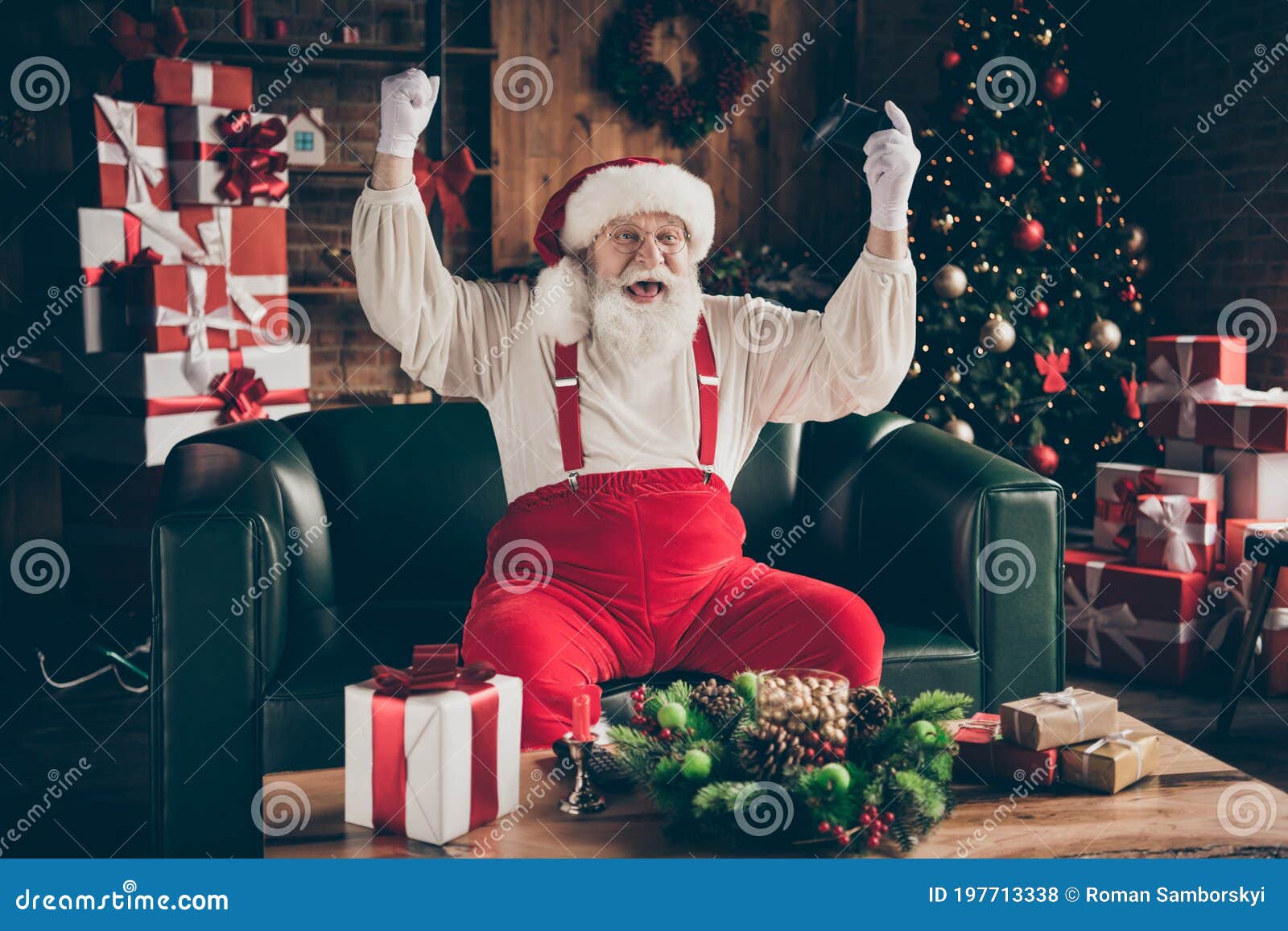 Photo of Crazy Addicted Grey Beard Santa Claus Sit Ouch Have Funny X-mas  Noel Party Play Video Game Win Raise Fists Wear Stock Photo - Image of  costume, christmas: 197713338