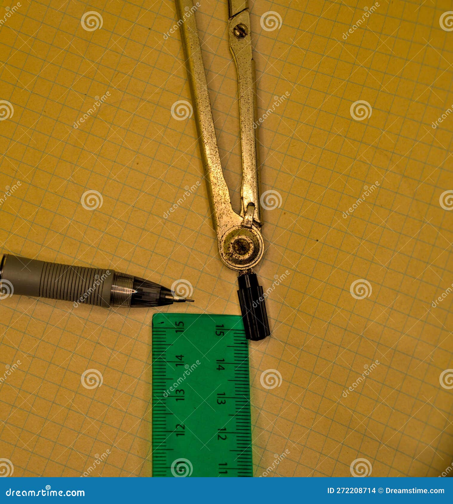 Photo of Drawing Compass, Pencil and Ruler Stock Photo Image of