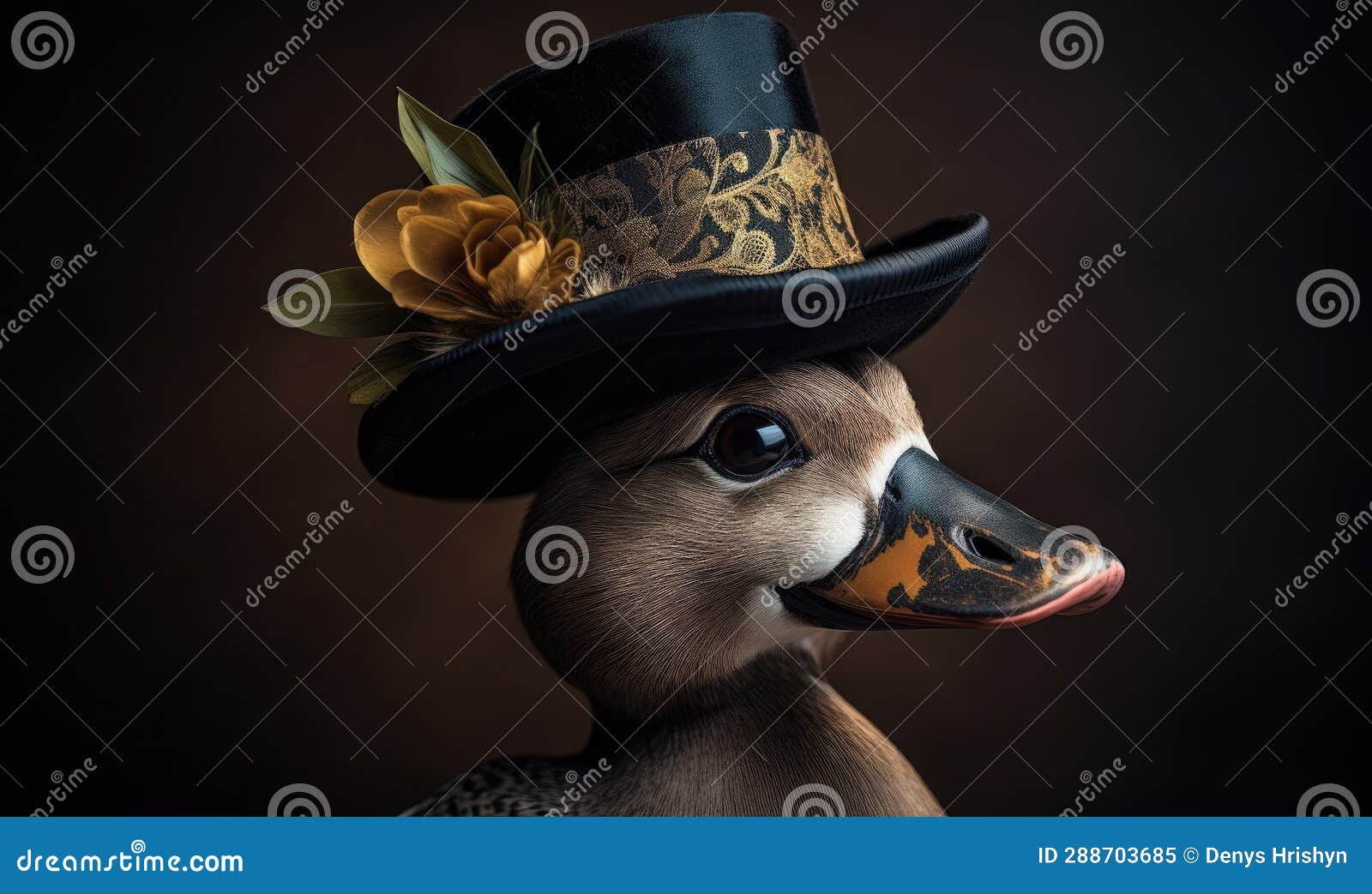 Photo of a Duck Wearing a Top Hat Up Close Stock Illustration