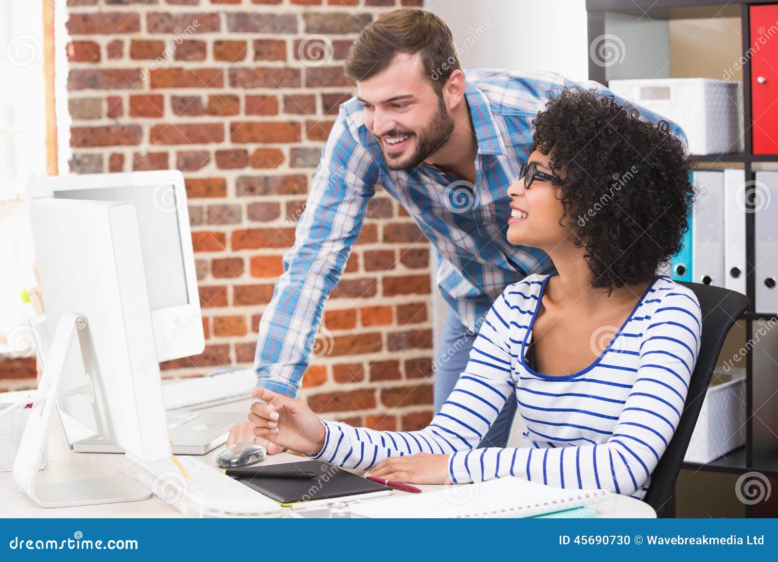 Photo Editors Using Digitizer in Office Stock Photo Image of professional, business 45690730