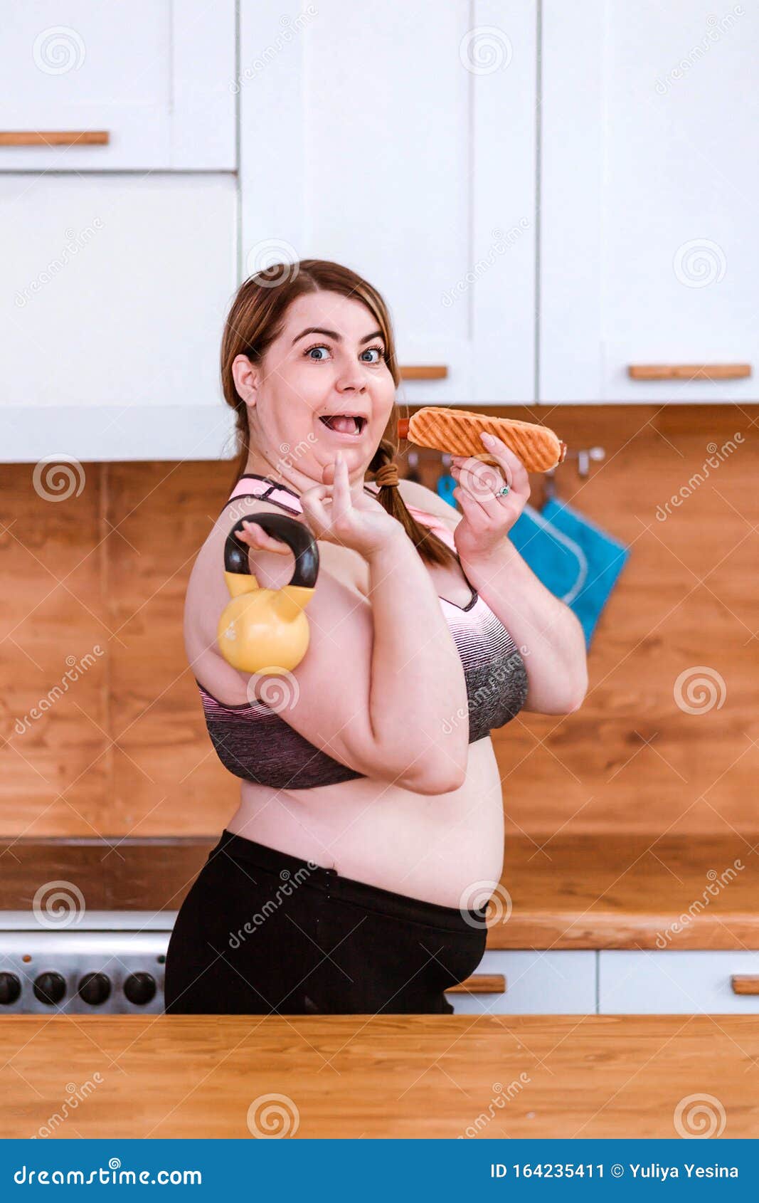 Fat Lazy Girl In Sportswear Eat