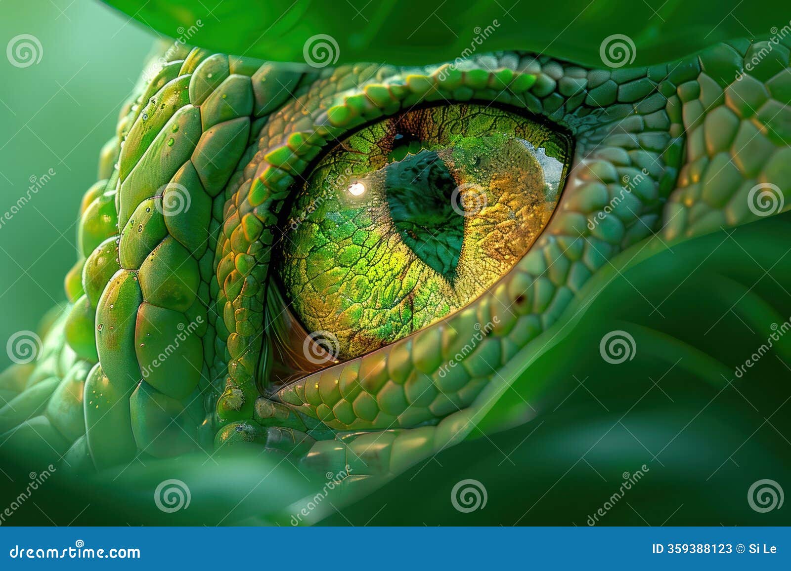 green-eyed jungle dweller peeking through lush foliage