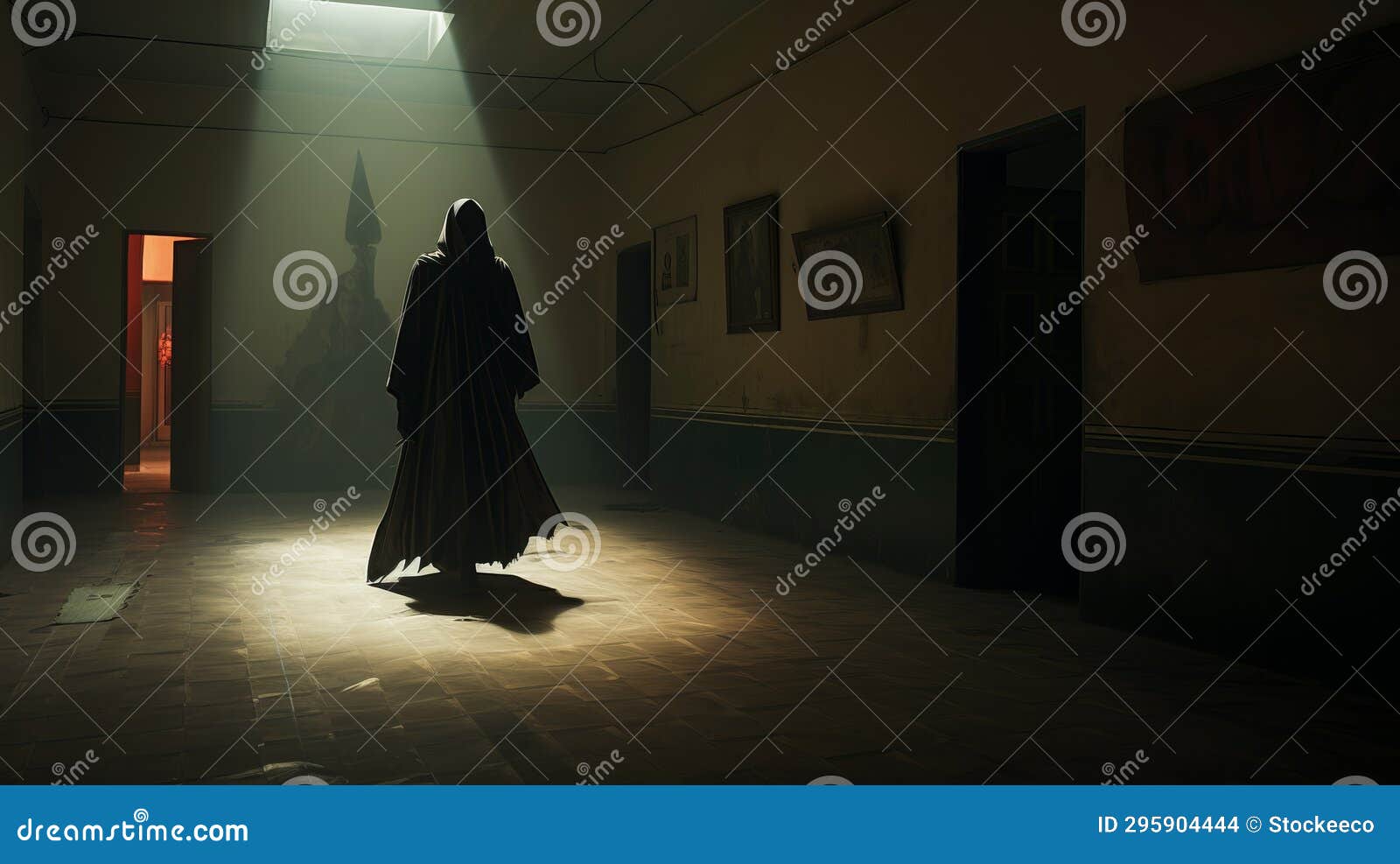 eerie encounter: a horror-fantasy drama in an empty hallway