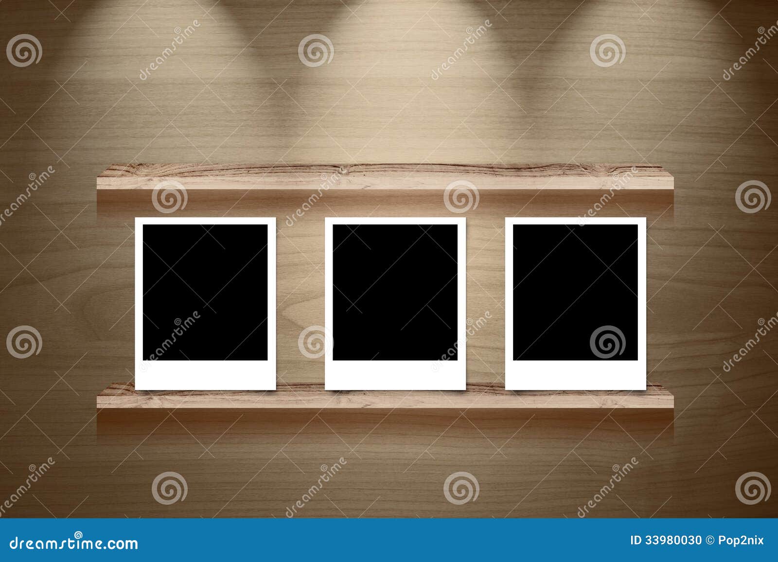 Photo Frame on Brown Wood Show Panel with Lighting Background Stock