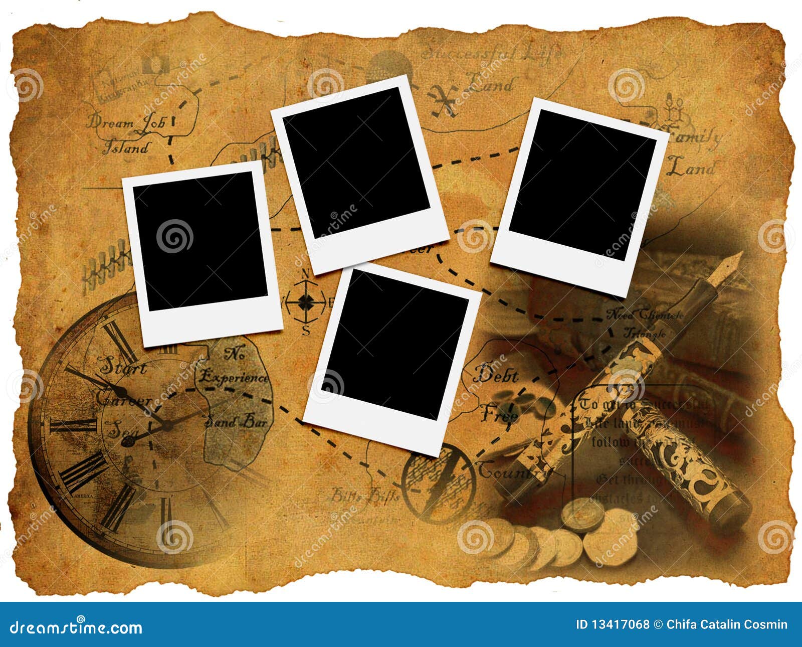 Photo frame on old map stock photo. Image of adventure 13417068