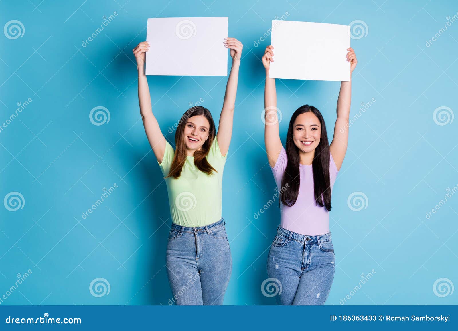 Photo Of Funny Two People Ladies Lesbians Couple Hold Arms Rise White