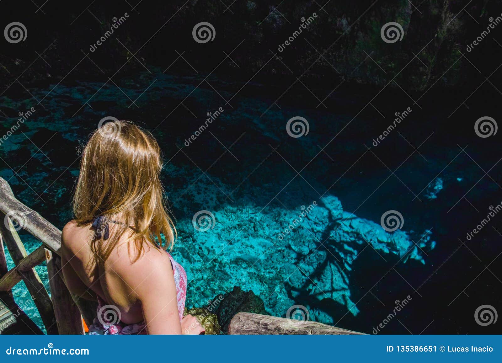 girl at hoyo azul in punta cana, dominican republic